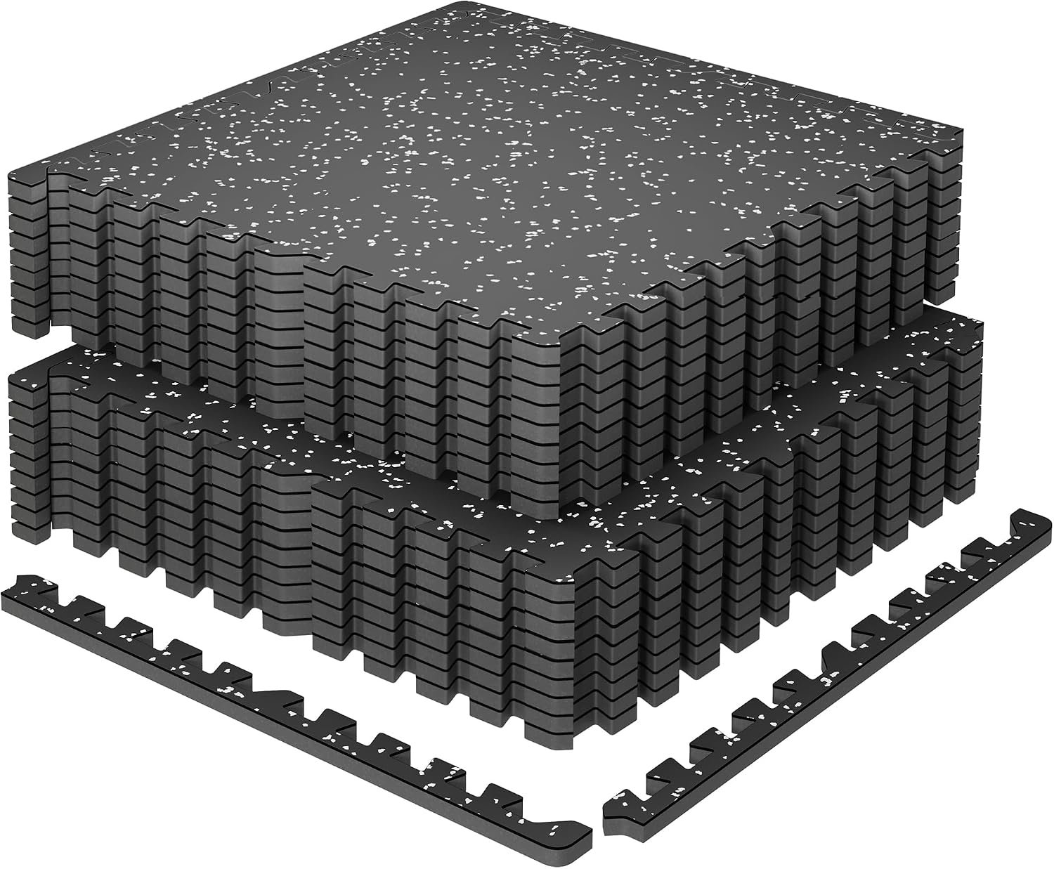 SUPERJARE 0.79” Extra-Thick Exercise Equipment Mats, 18 Pcs 72 Sq Ft Rubber Top Floor Tiles with High Density EVA Foam, Interlocking Gym Flooring for Home Gym, Workout Mat, Black/Grey