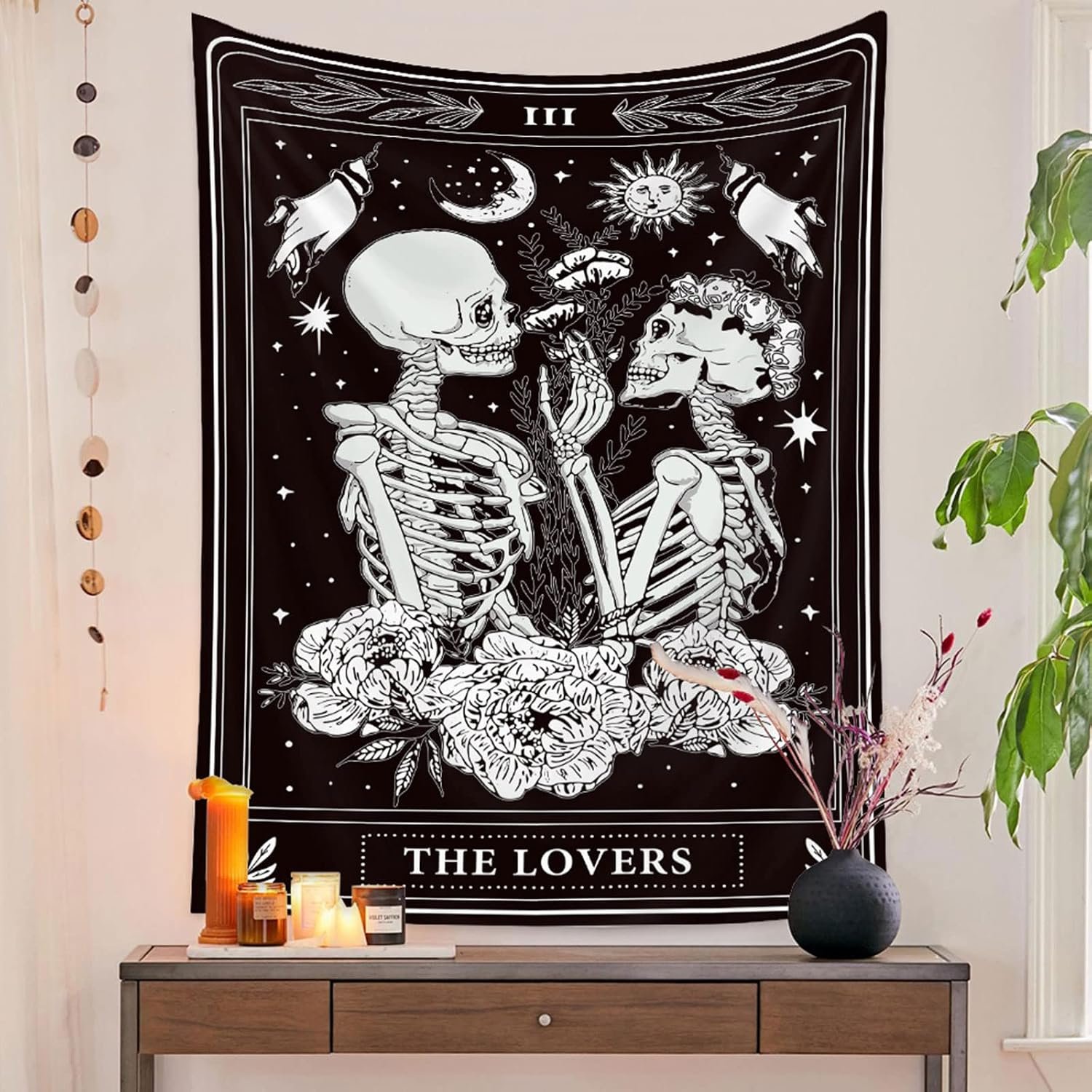 Naykow Skull Tapestries Black and White Skeleton Gothic Grunge Dark Witchy Wall Hanging Decor Tapestry for Bedroom Aesthetic Alt Room (30×40 inches vertical)
