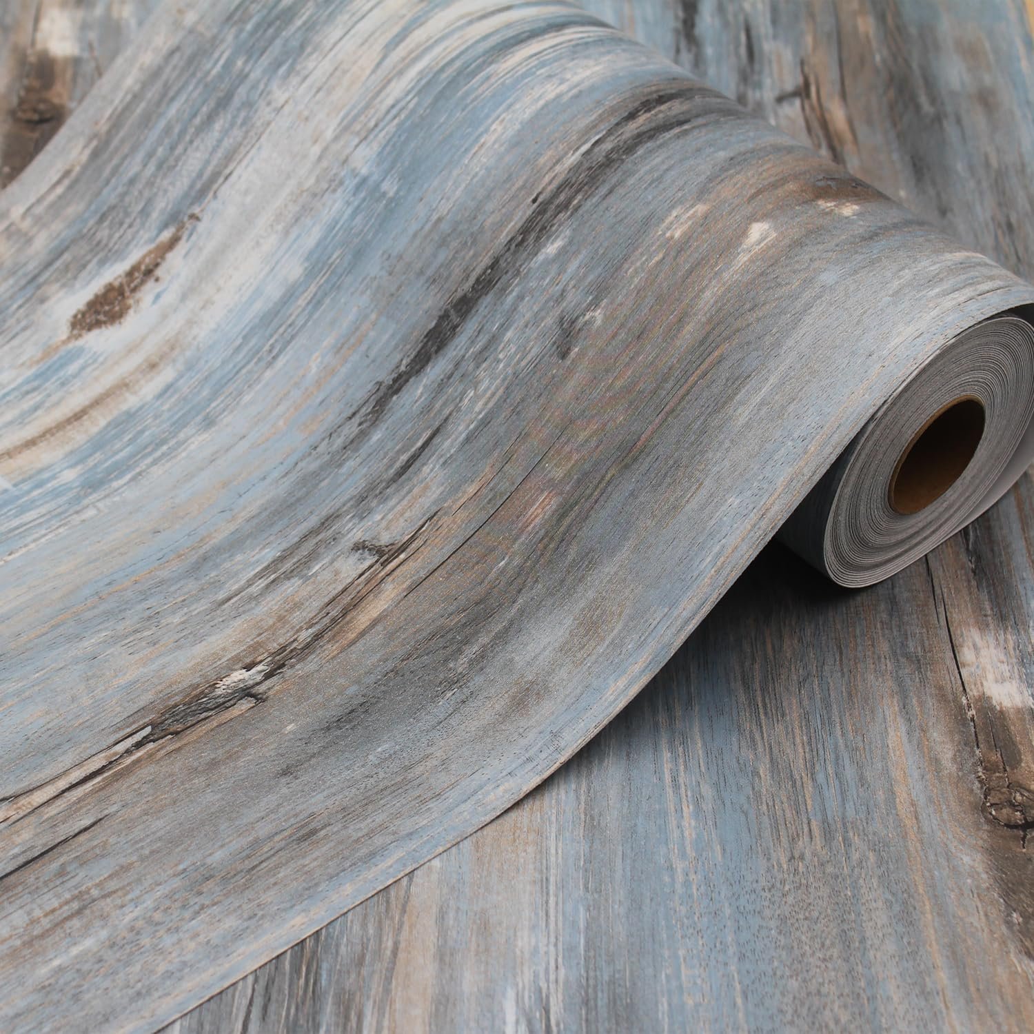 Blue Peel and Stick Floor Tiles – 590″ Roll Length(Cover 48.44 Sq.ft), Waterproof, Self Adhesive Wood Grain Vinyl Flooring for Transfer Bathroom, Kitchen, Living Room, Bedroom