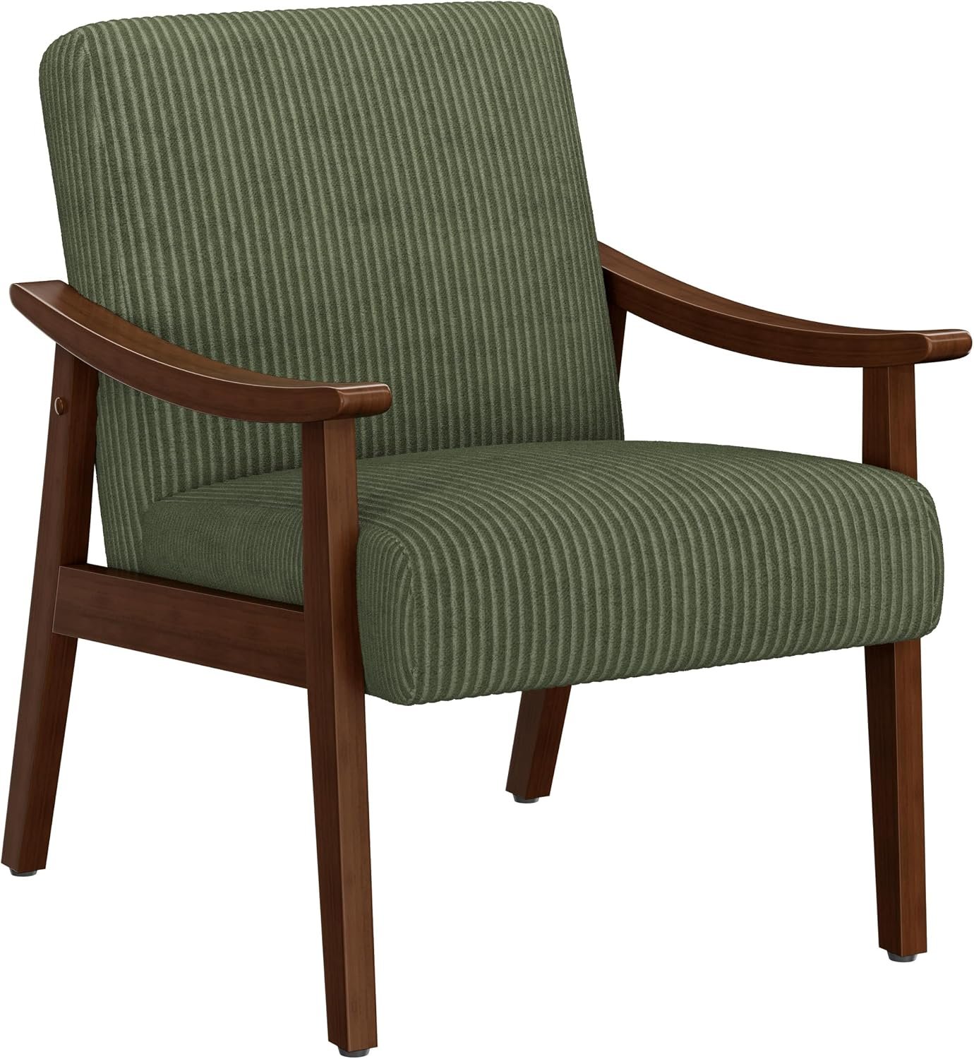 Yaheetech Accent Chairs, Mid-Century Corduroy Fabric Armchairs, Dark Green | Corduroy Chair with Solid Wood Legs, Cozy Reading Leisure Chair for Living Room, Bedroom, Waiting Room