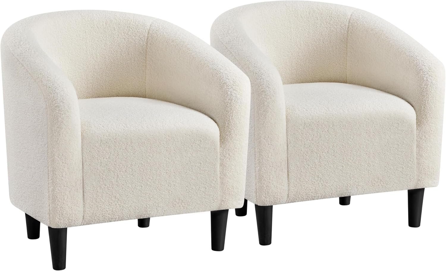 Yaheetech Compact Sherpa Accent Chairs Set of 2 for Small Spaces, Ivory | Compact Cozy Barrel Chairs with a Curved Silhouette, Upholstered Furry Armchair for Small Spaces, Living Room Bedroom Corner