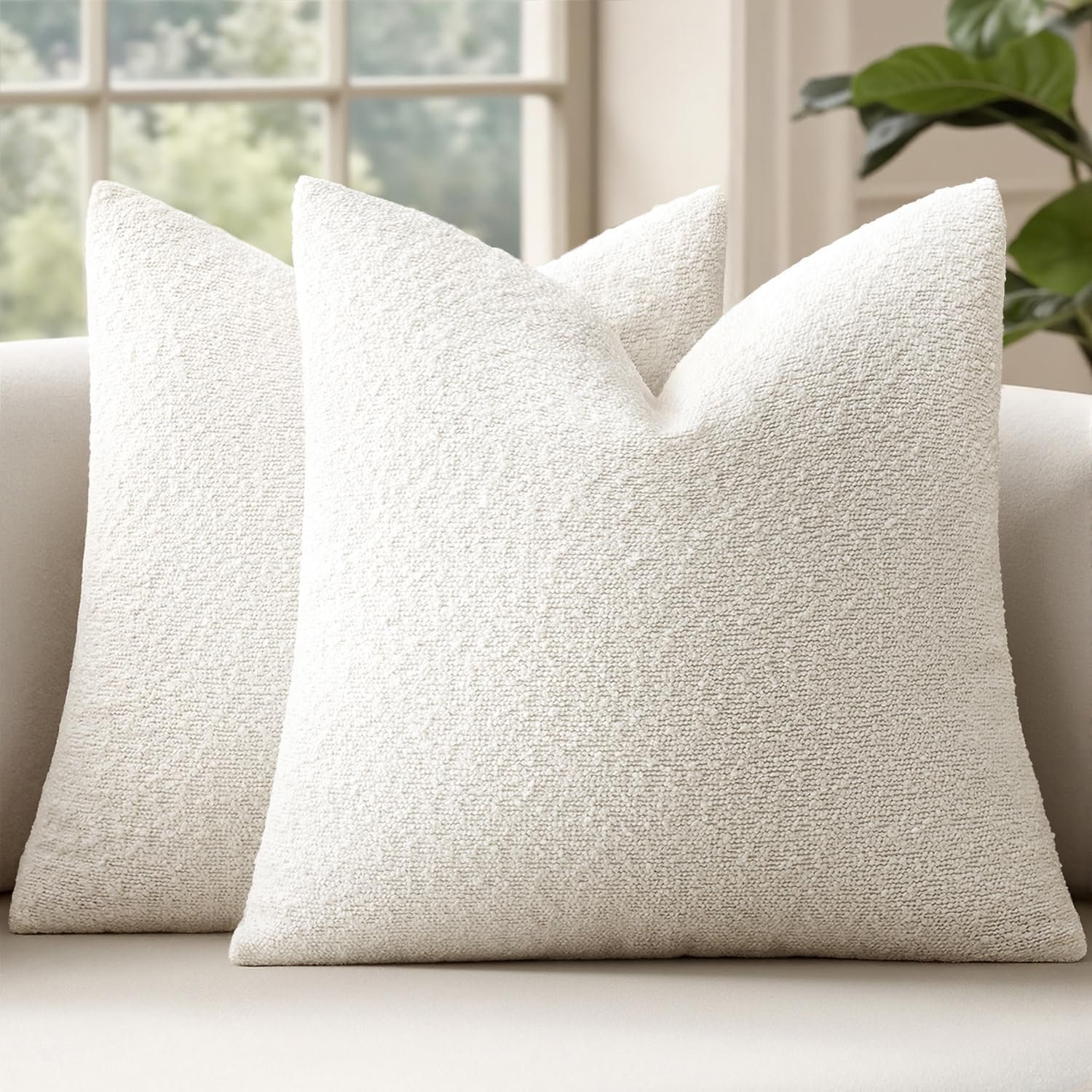 MIULEE 18×18 Decorative Lumbar Boucle Couch Pillow Covers White | Set of 2 Textured Neutral Throw Pillow Covers, Accent Solid Pillowcases, Sofa Living Room Home Decor