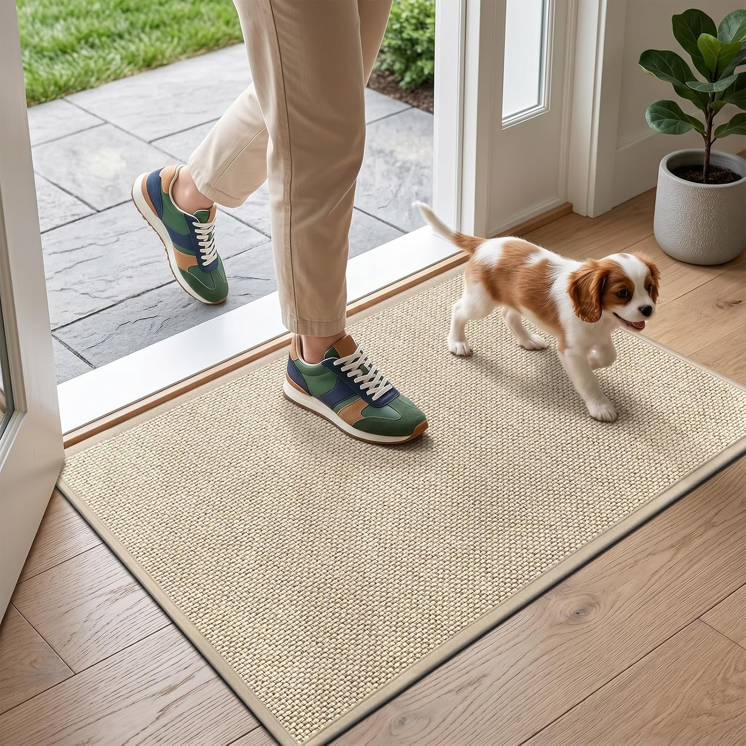 Door Mat 17″x29″, Non Slip Door Mat Indoor Entrance, Rubber Backing Indoor Door mats Washable Absorbent Low-Profile Doormat Front Entryway Entry Resist Dirt Inside Door Mats, Khaki