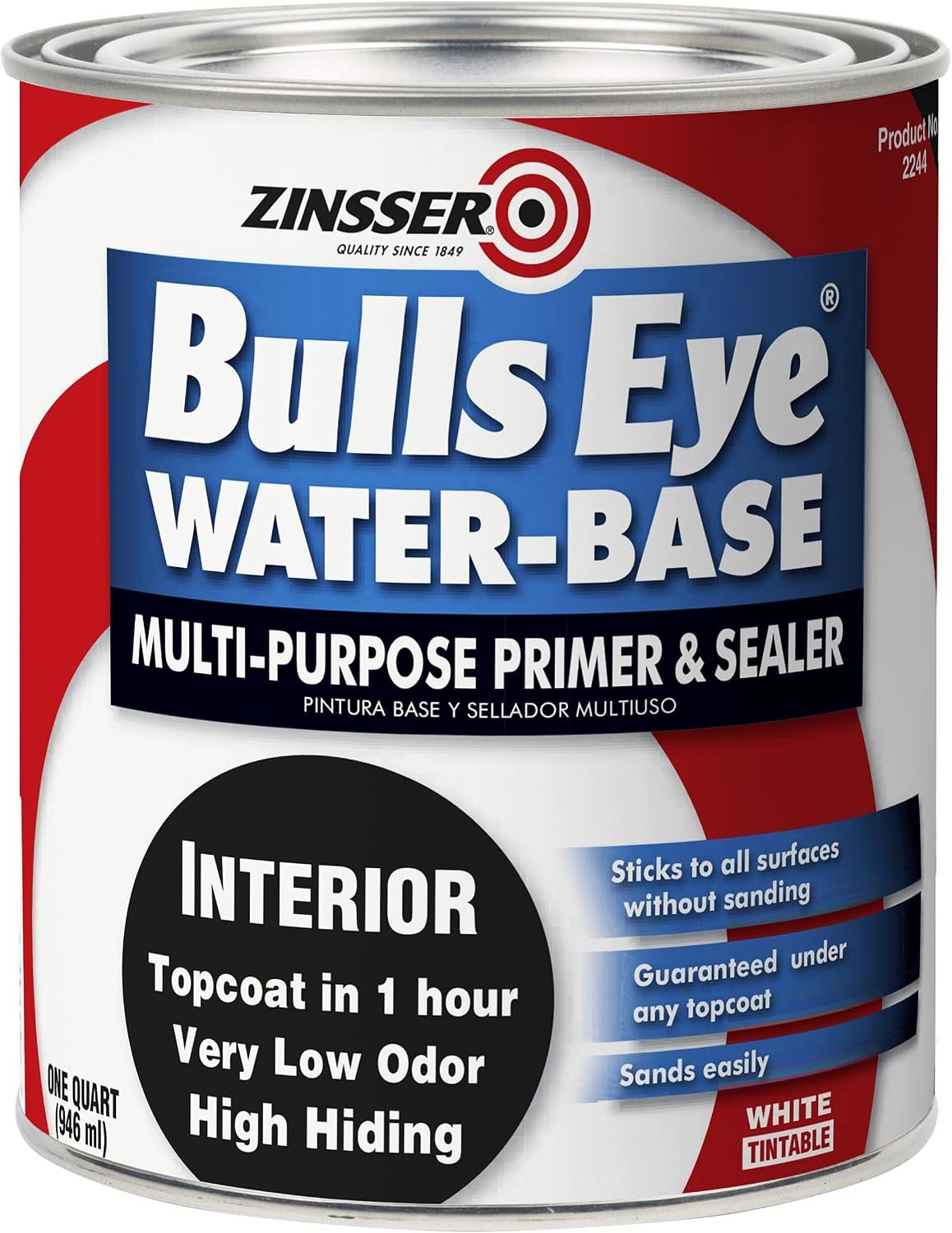 Zinsser Bulls Eye Water-Base Primer & Sealer, White | Bulls Eye water-base primer-sealer, Quart, White. Low-odor fast-dry stain-blocking primer that seals drywall, wood & painted.