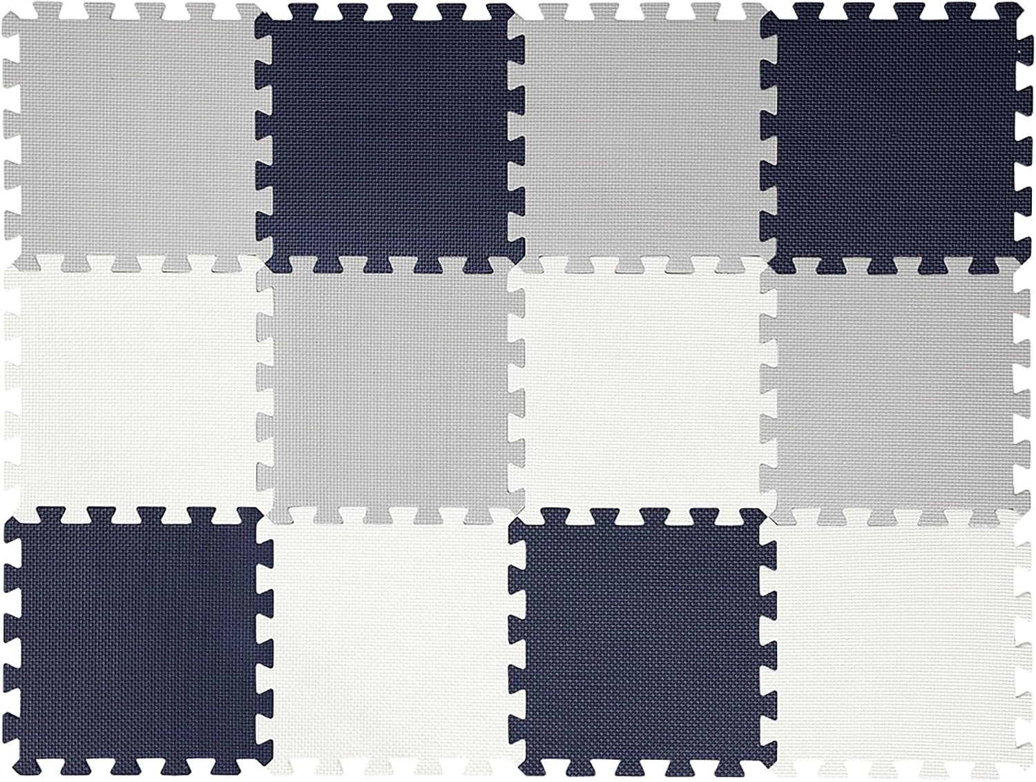 Easy Playhouse Foam Floor Puzzle Tiles, 12 Pcs – Black, Grey & White | 12×12 in interlocking mat pieces, 4×3 ft coverage – non-slip, non-toxic foam for nursery, playroom & gym