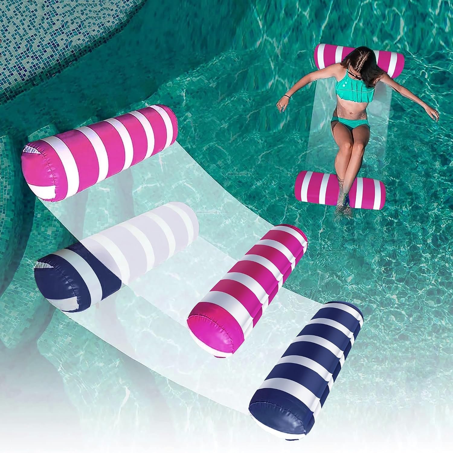 2-Pack Swimming Pool Float Hammock, Multi-Purpose Inflatable Saddle, Lounge Chair, Drifter, Water Hammock