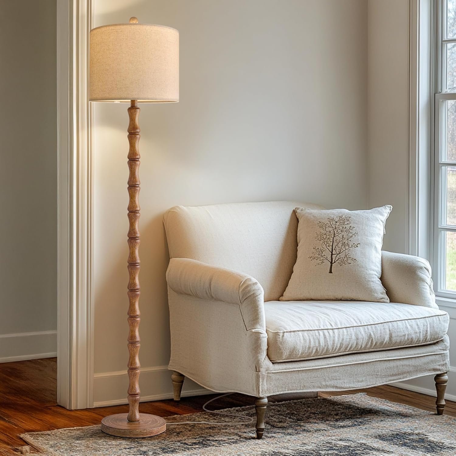 BOBOMOMO 62″ Rustic Floor Lamp for Living Room, Retro Farmhouse Floor Lamp Rotary Switch, Resin Standing Lamp for Living Room, Corner, Dining Room, Bedroom, Home Decor