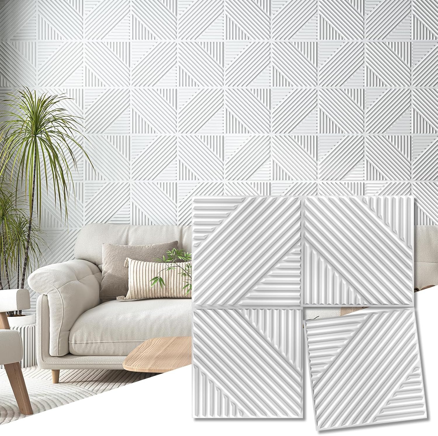 Art3d 3D Textured Accent Wall Panels, 12 x 12 Inch, 33-Pack, White | Premium PVC, Waterproof, Anti-Sag, Scratch Resistant, Ideal for Living Room, Bedroom, TV Background