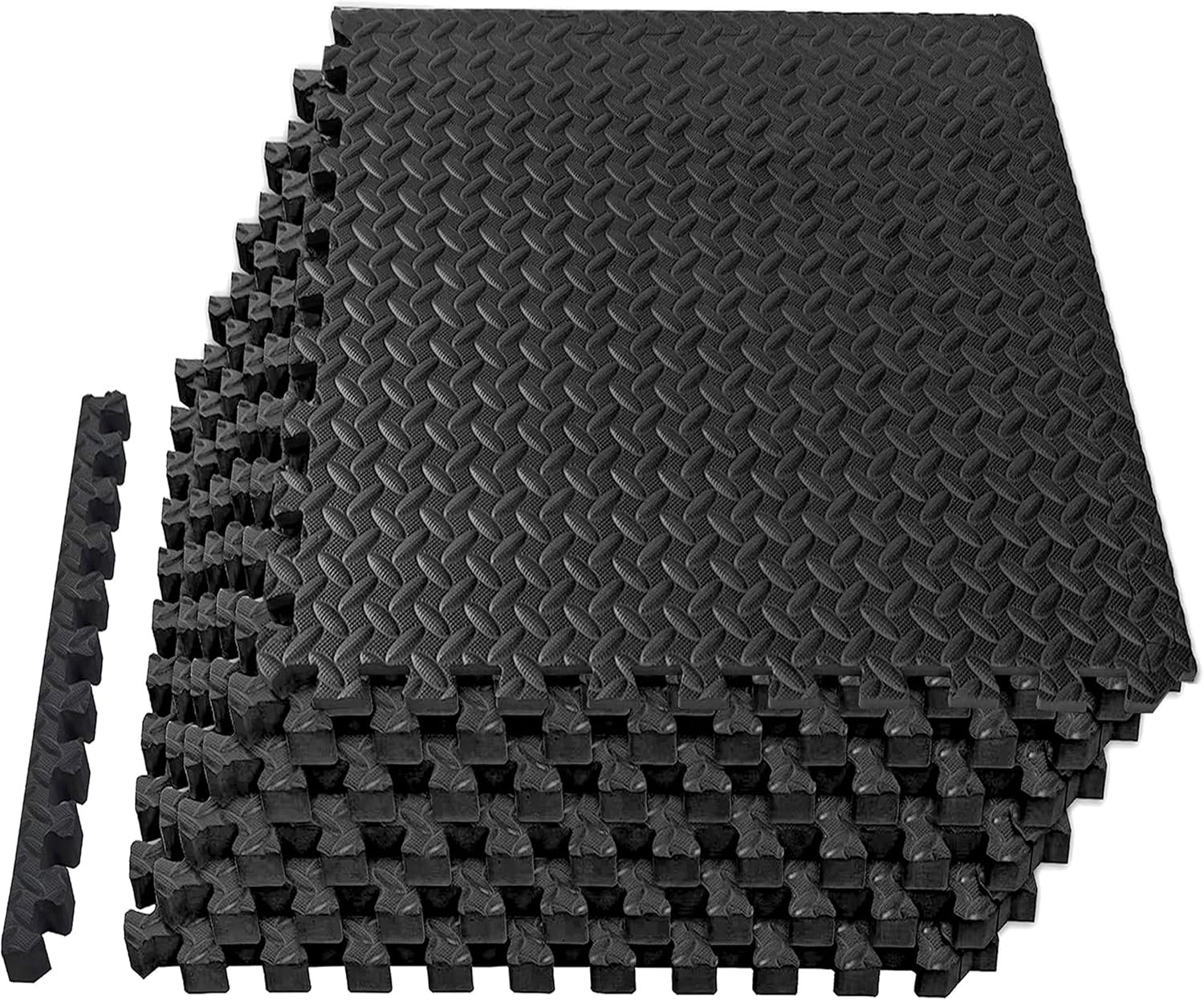 Mat Block EVA Exercise Floor Mats: Interlocking Foam Tile Performance Mats – 6 Tiles (Area: 24 SQ FT) 1/2 inch Thickness, EVA Home Gym Exercise Floor Mats for All Exercises or Equipment, Black