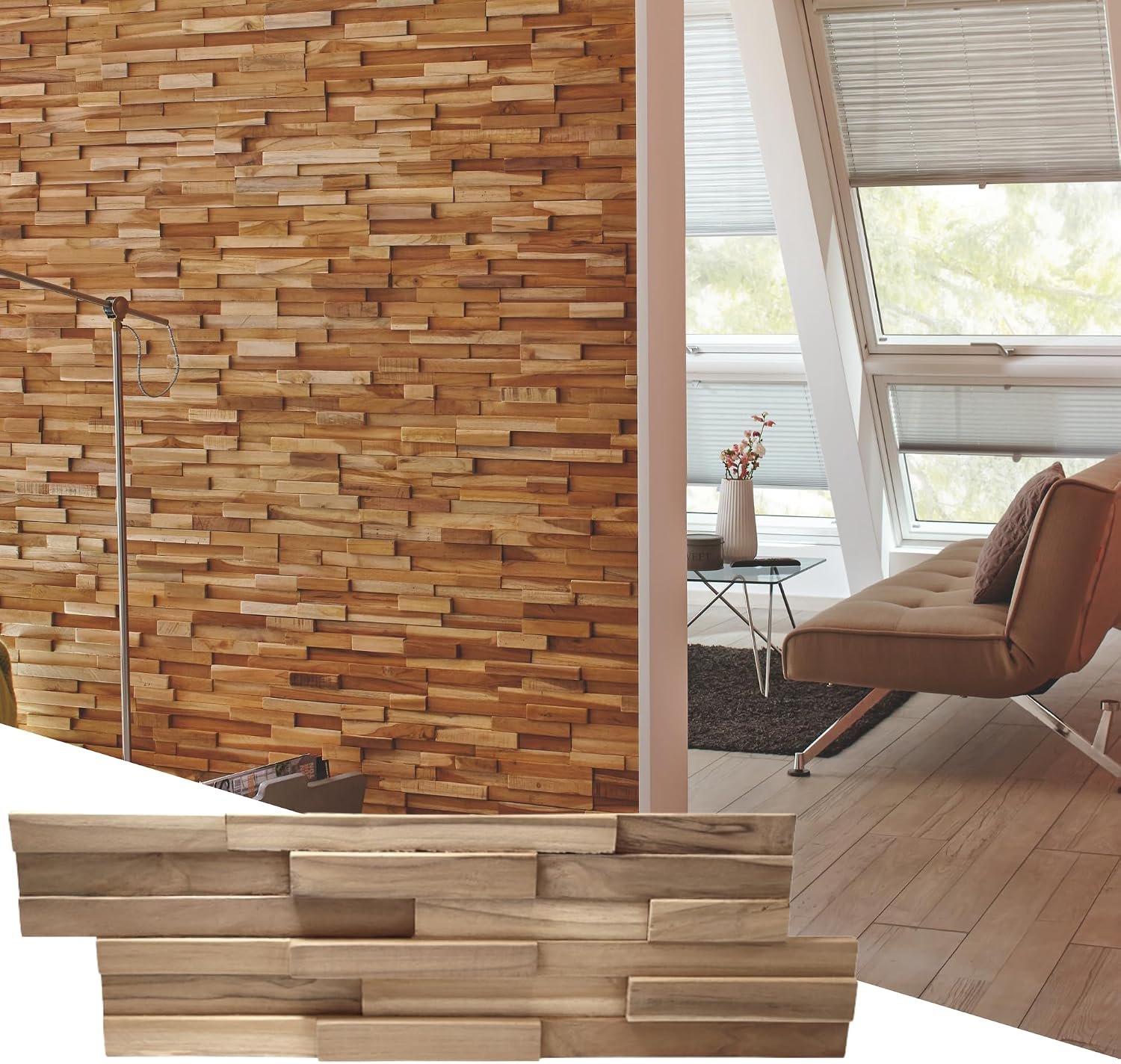 3D Wall Panels – Reclaimed Modern Asian Teak Wood – Home Decor Wallpaper Alternative for Living Room, Bedroom & Office – Easy DIY Installation – 10 Pack, Covers 9.6 Sq Ft