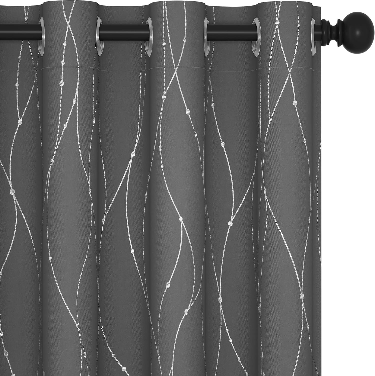 Deconovo Living Room Curtains 84 Inches Long, Blackout Curtains for Bedroom | Silver Line Foil Pattern Drapes, Thermal Insulated, Room Darkening, Grommet, 2 Panels Set, Light Grey, 52 x 84 Inch