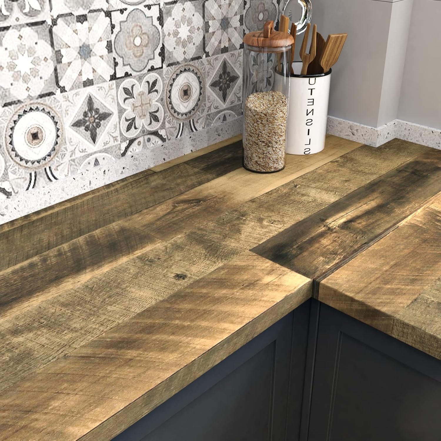 Brown Wood Counter Top Peel and Stick Waterproof Wood Contact Paper | Self Adhesive Wooden Wallpaper Rustic Wooden Vinyl Countertop Wrap for Countertops Tables Kitchen Cabinets 15.8″ x 78″