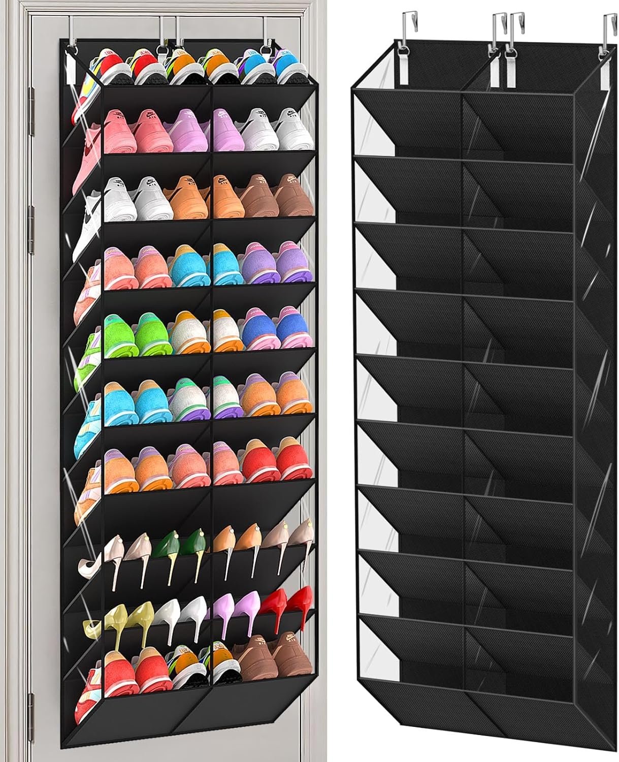 20-30 Pairs Over the Door Shoe Organizer, Clear Pockets Hanging Shoe Storage for Closet, 10-Tier Door Shoes Rack, Handing Shoes Holder Fit All the Family’s Sneakers, Boots, Heels, Black