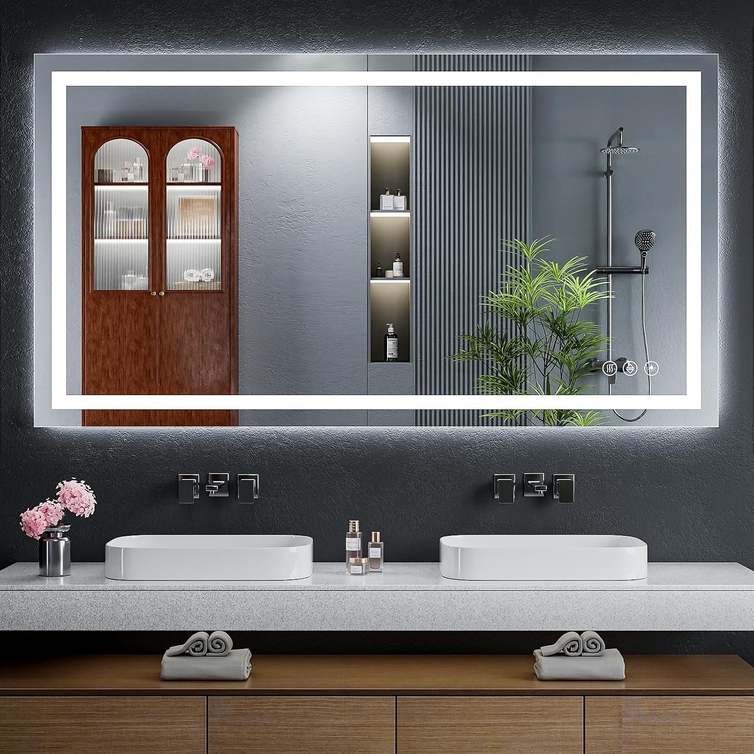 55″x30″ LED Bathroom Mirror with Lights, Backlit+Frontlit, Anti-Fog | CRI 95, Stepless Dimmable, 3 Colors Lighting, Shatterproof Tempered Glass, HD Reflection, Memory, (Horizontal/Vertical)