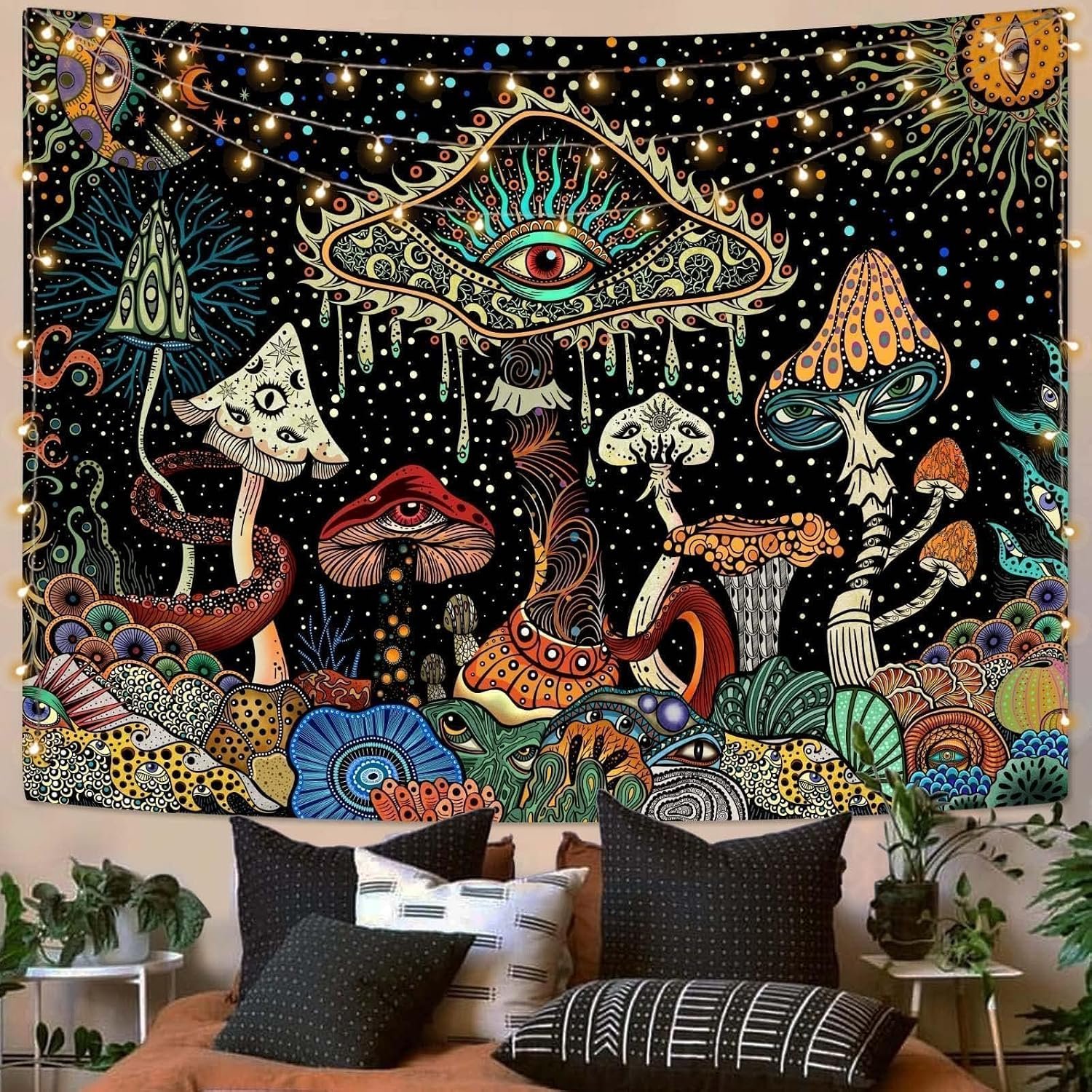 Yeoiat Mushroom Tapestry Hippie Tapestry for Bedroom Cute Tapestries Aesthetic Wall Tapestries Hanging for Bedroom Dorm Living Room (Mushroom, 36.00″ X 48.00″)
