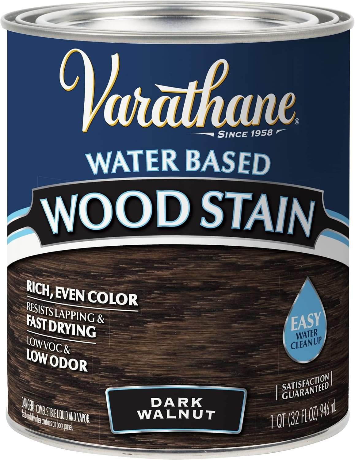Varathane 381119 Water Based Wood Stain, Quart, Dark Walnut