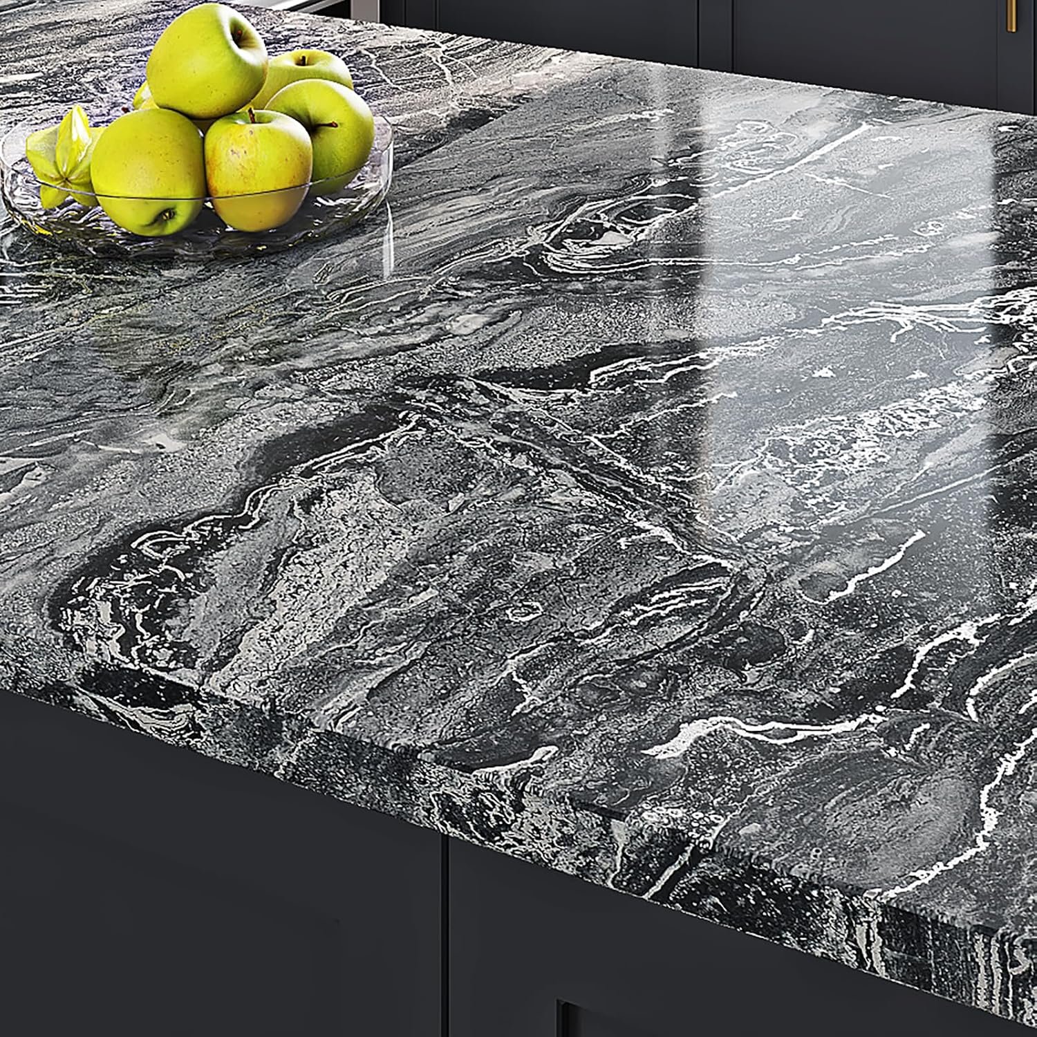 Livelynine Black Marble Countertop Contact Paper Waterproof Peel and Stick Countertops Self Adhesive Kitchen Wallpaper for Counters Bathroom Counter Top Covers Renter Friendly Desk Cover 15.8×78.8
