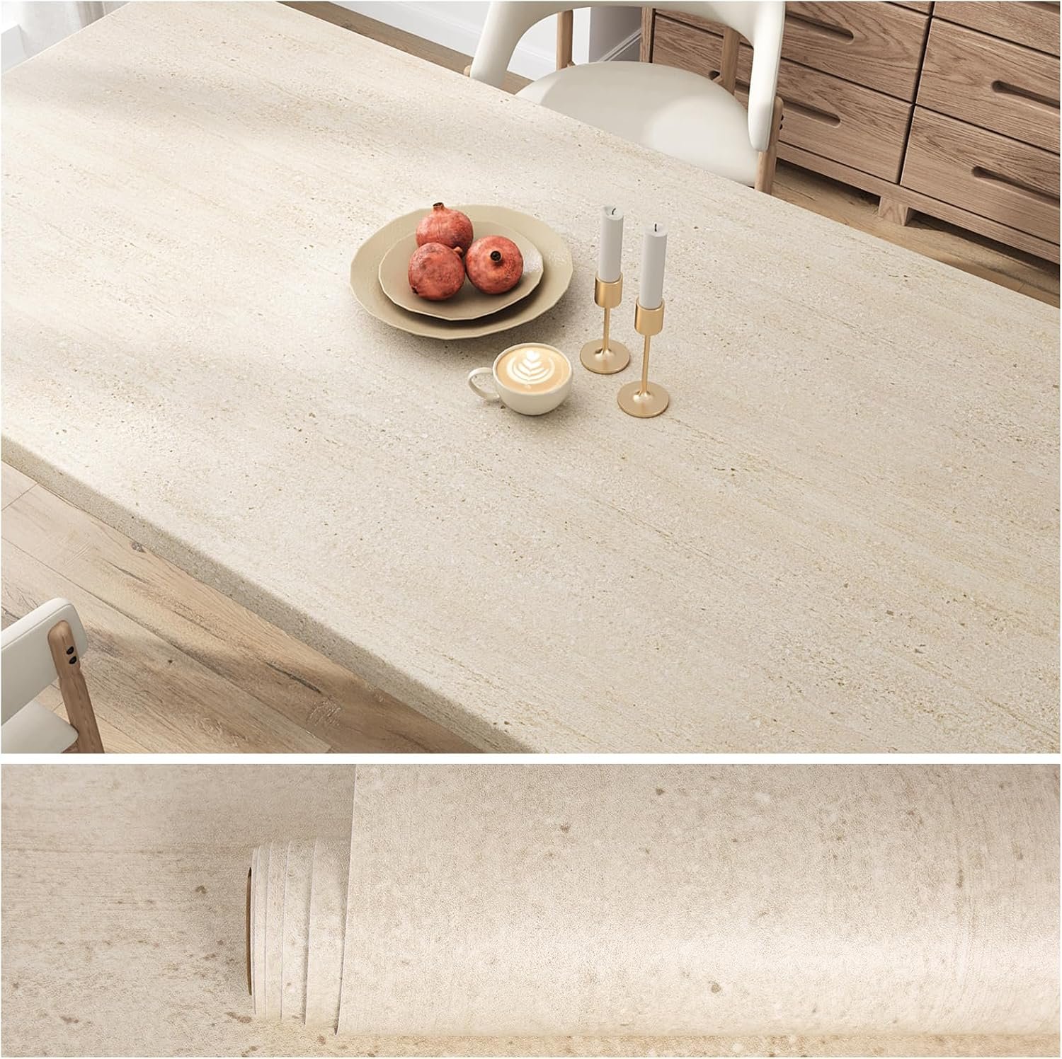 VEELIKE Matte Cream Beige Granite Contact Paper for Countertops Waterproof Peel and Stick Countertops 15.7”x118” Thick Marble Wallpaper Self Adhesive Counter Top Vinyl Wrap for Kitchen Bathroom Desk
