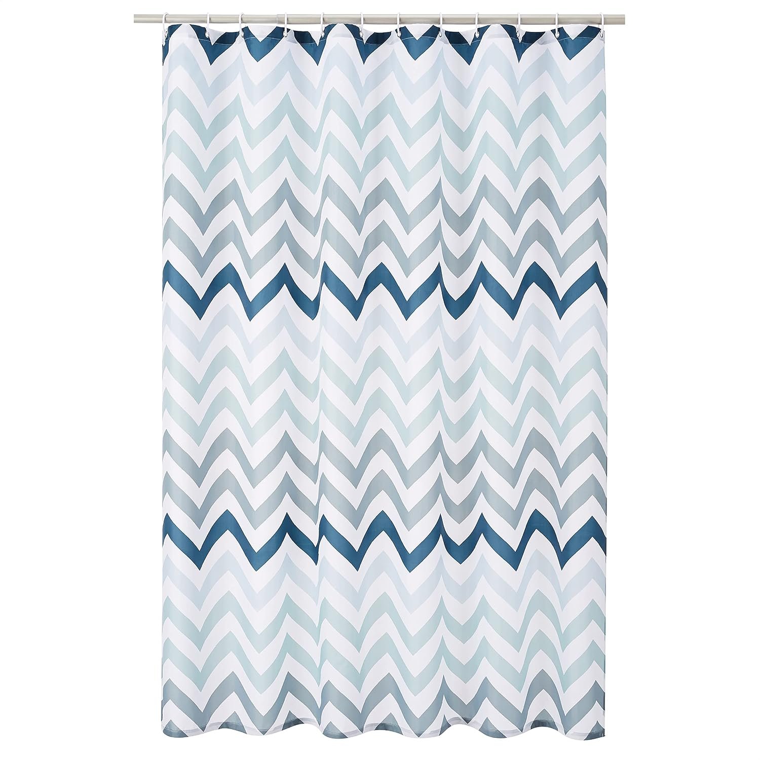 Amazon Basics Bathroom Shower Curtain, Water Resistant Fabric with Weighted Hem, Grommets & Hooks, Machine Washable, 72″x72″, Blue Ombre Chevron