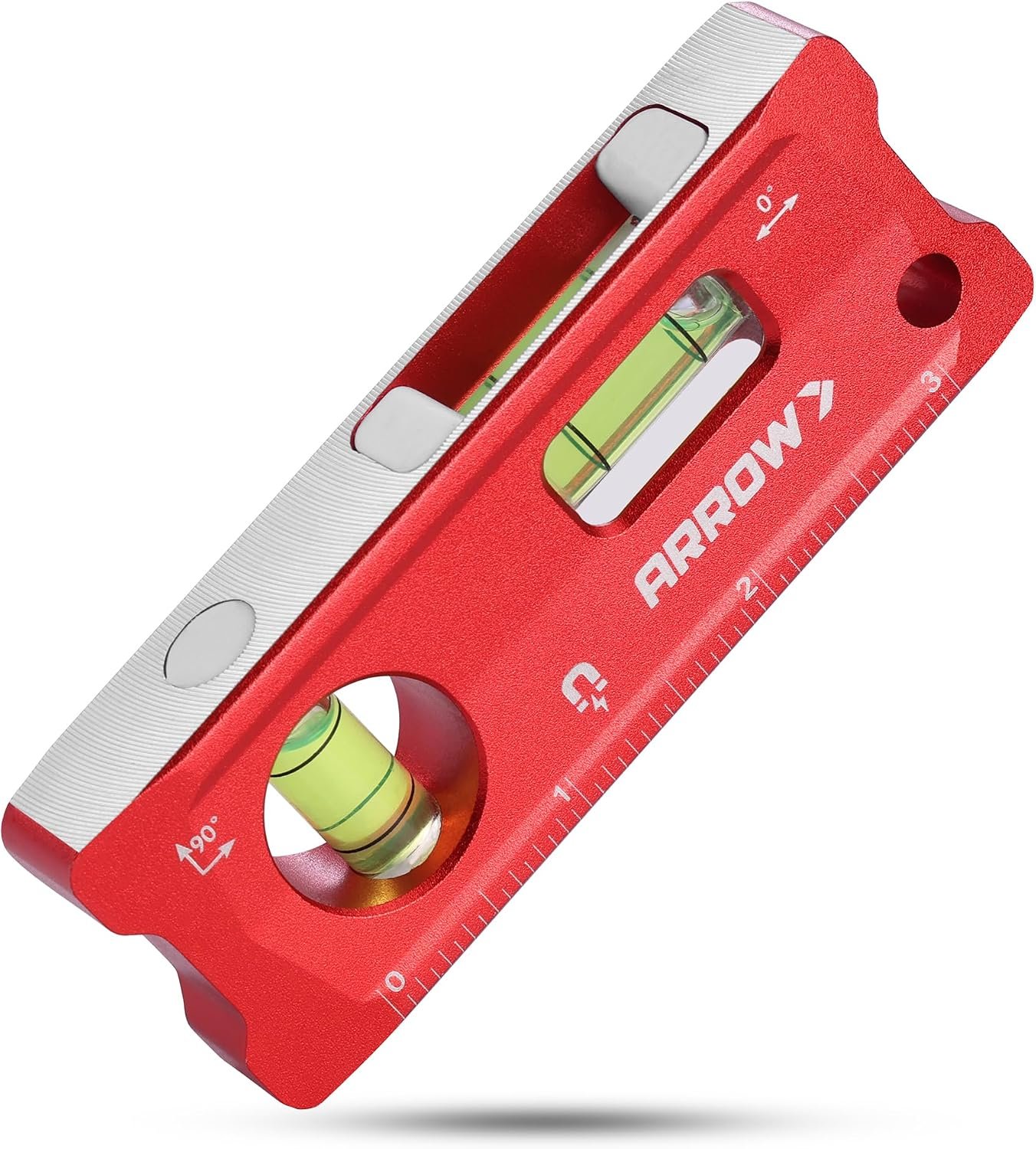ARROW 4-Inch Torpedo Level, Small Magnetic Leveler Tool | 0°/90° Bubbles, Top-View Window, Aluminium Alloy Frame, Dual SAE and Metric Scales