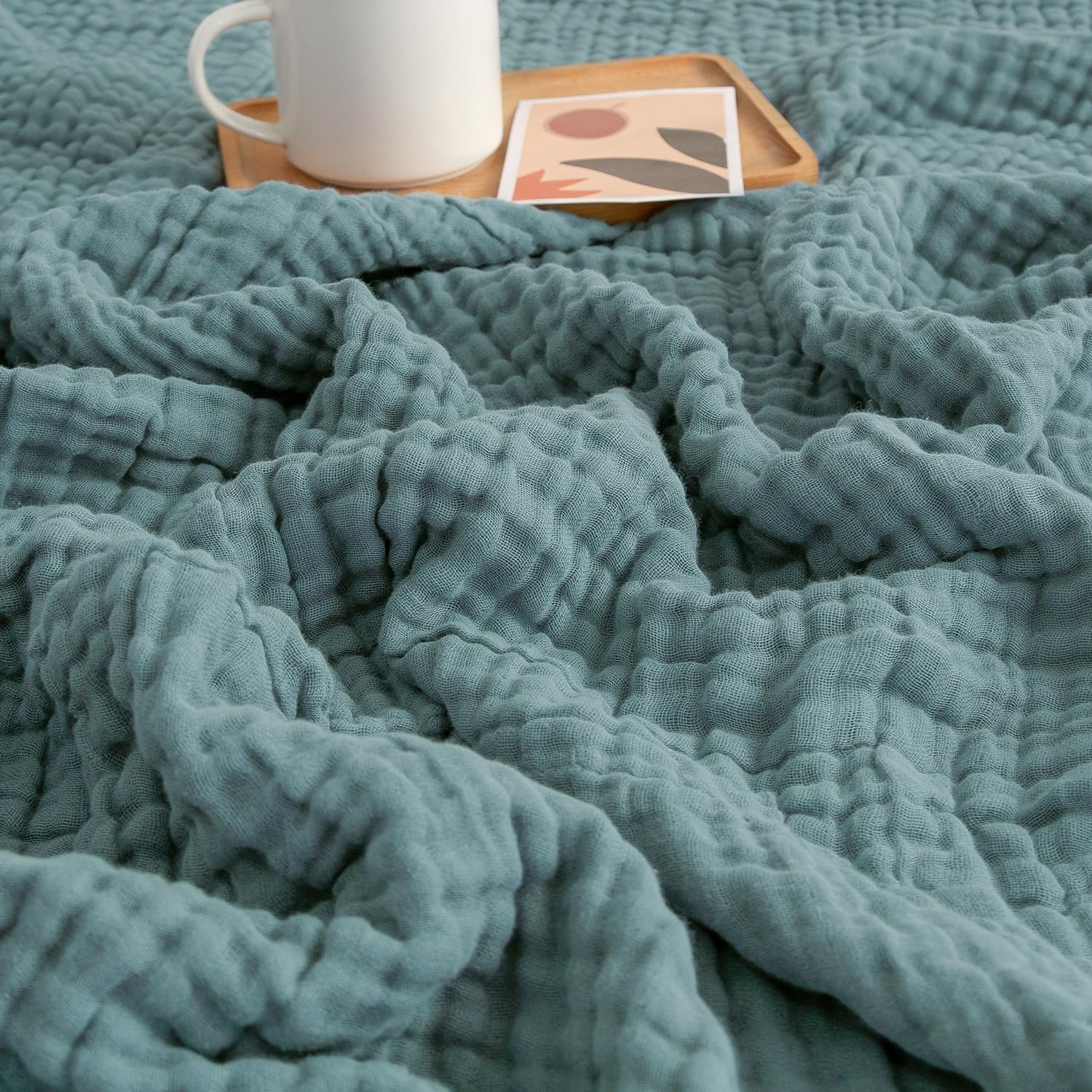EMME Muslin Throw Blanket for Adults 100% Cotton Blankets for Couch 4-Layer Summer Breathable Gauze All Season Soft and Lightweight Pre-Washed (Teal, 50″x71″)