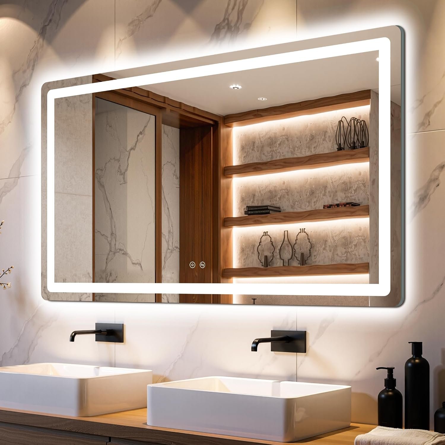 30×50 LED Bathroom Vanity Mirror with Lights, Anti-Fog, Dimmable | Front & Backlit with 3 Color Modes and Memory, 5mm Shatterproof Glass, Plug-in or Hardwired, Horizontal or Vertical