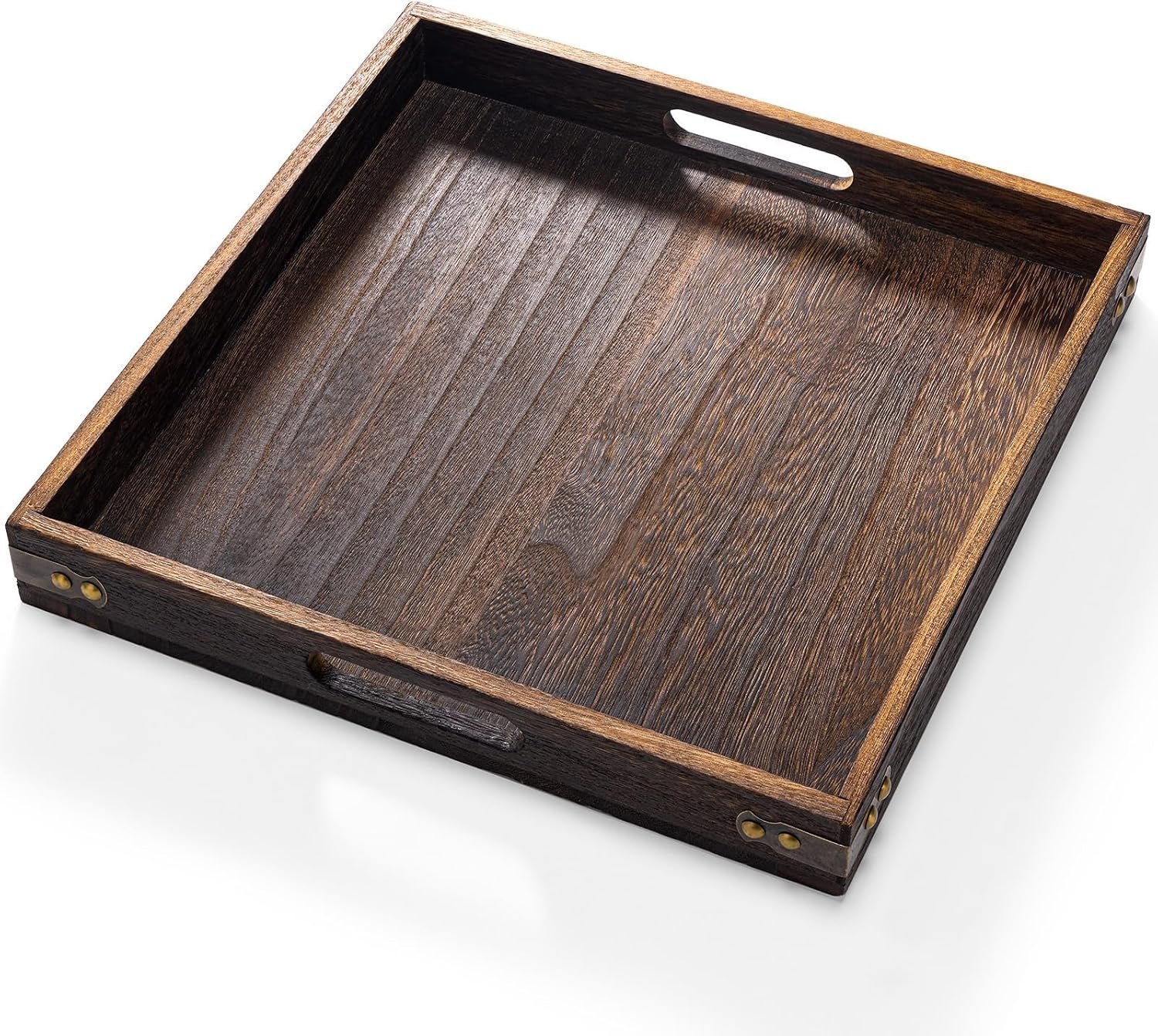 Serving Tray with Handles,Wood Decorative Tray,Square Large Serving Platter | 12.75″Wood Tray for Living Room,Modern Coffee Table Tray | Candle Holder Tray,Ottoman tray for Bed,Kitchen,Bathroom,Breakfast