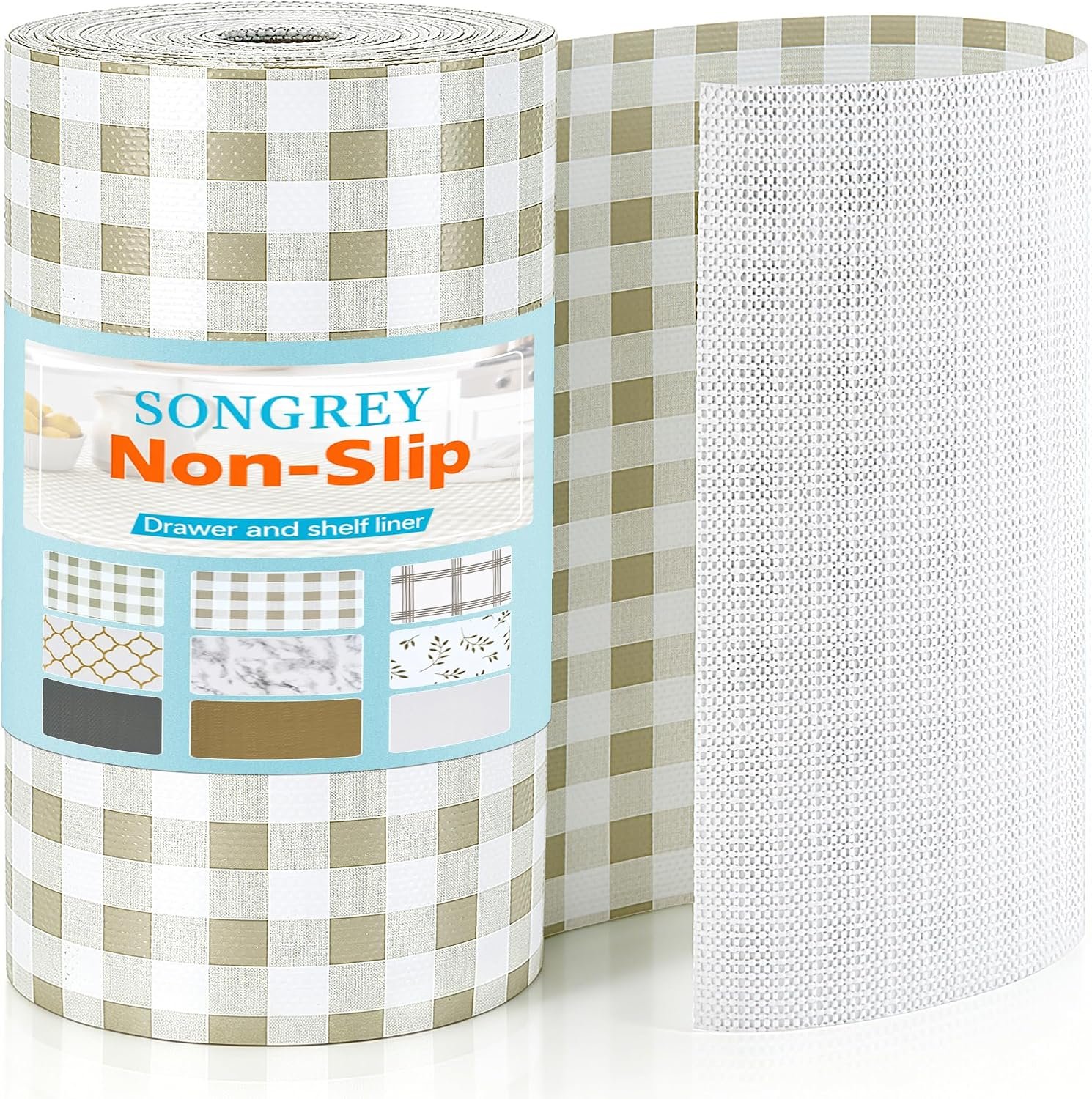 Songrey Non-Adhesive Shelf Liner & Cabinet Liner, 12″ x 240″ | Non-Slip Drawer liner for Kitchen Cabinet, Waterproof Countertop Contact Paper for Bathroom, Shelves, Dresser, Pantry