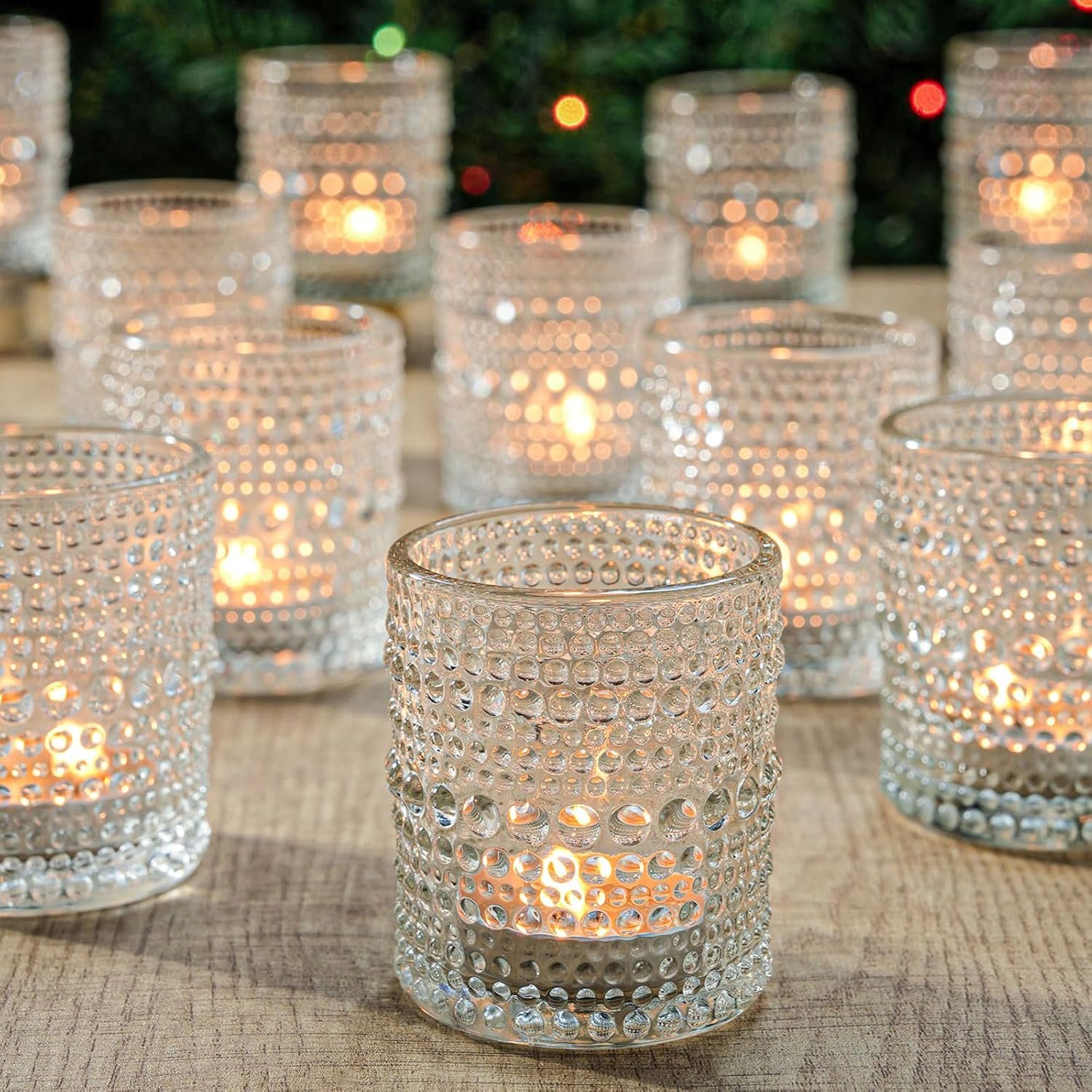 TRIRITE 24 Pack Votive Candle Holders, Clear Glass Tea Light Candle Holder | Thickened Glass 2×2.5 Inch Candle Holders, Reusable Durable Elegant Vintage Votives for Wedding Centerpieces Table Decor
