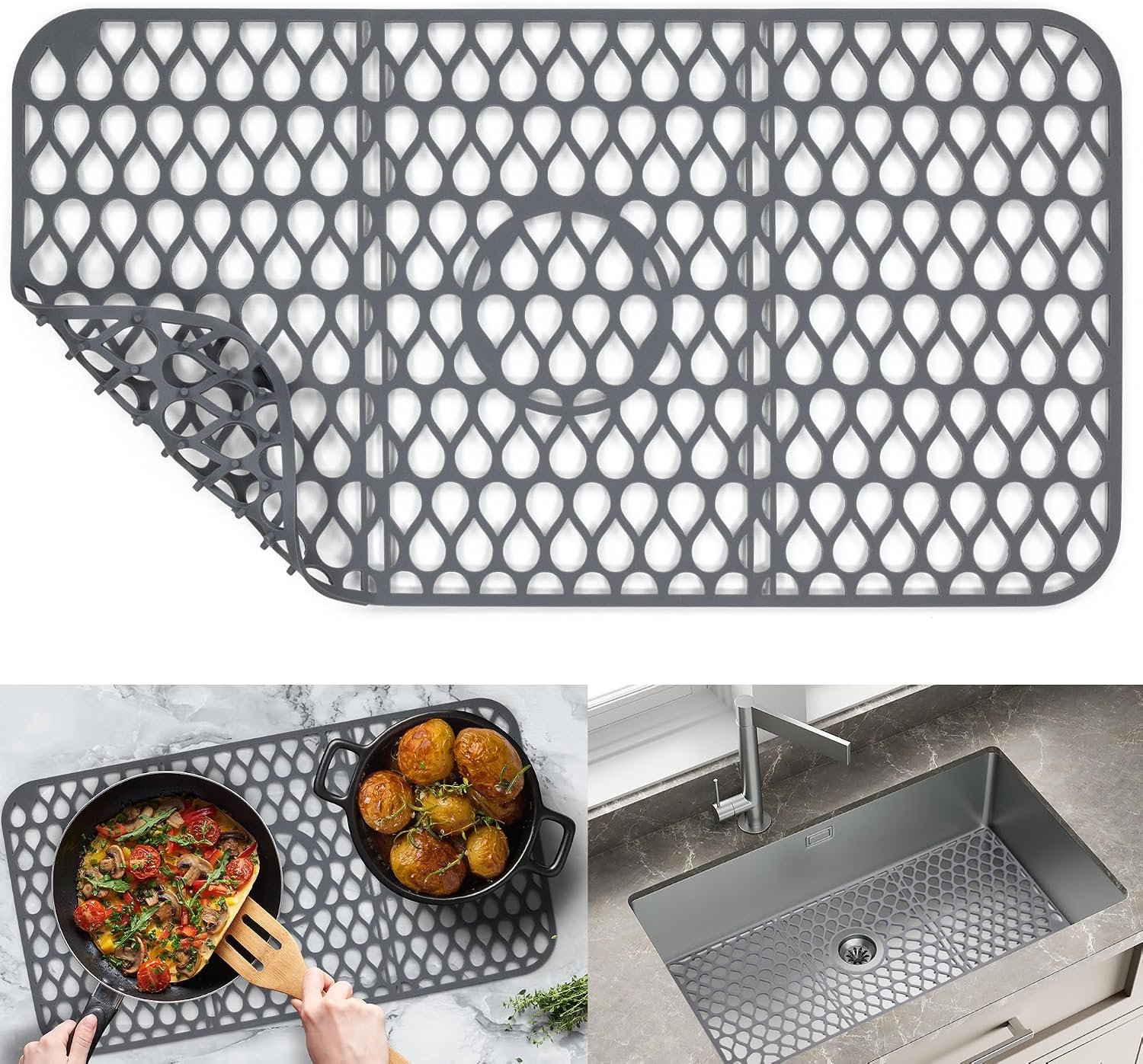 Silicone Sink Protector for Kitchen Sink – Extra Large 26″ x 14″ Kitchen Sink Mat for Bottom of Sink – Heat-Resistant, Dishwasher-Safe, Non-Slip Sink Grid & Accessories, Flexible Sink Cover