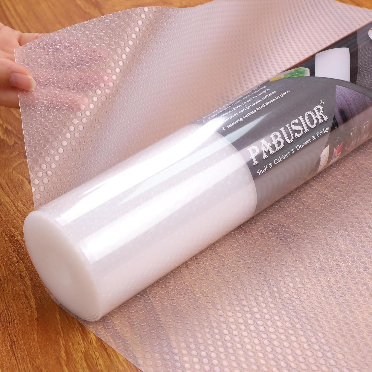 PABUSIOR Clear Shelf Liners for Cabinets: 15″W x 120″L Kitchen Drawer Mats | Translucent Non-Adhesive Easy to Clean Cupboard Liners for Shelves – Waterproof Refrigerator Liner for Pantry Shelving