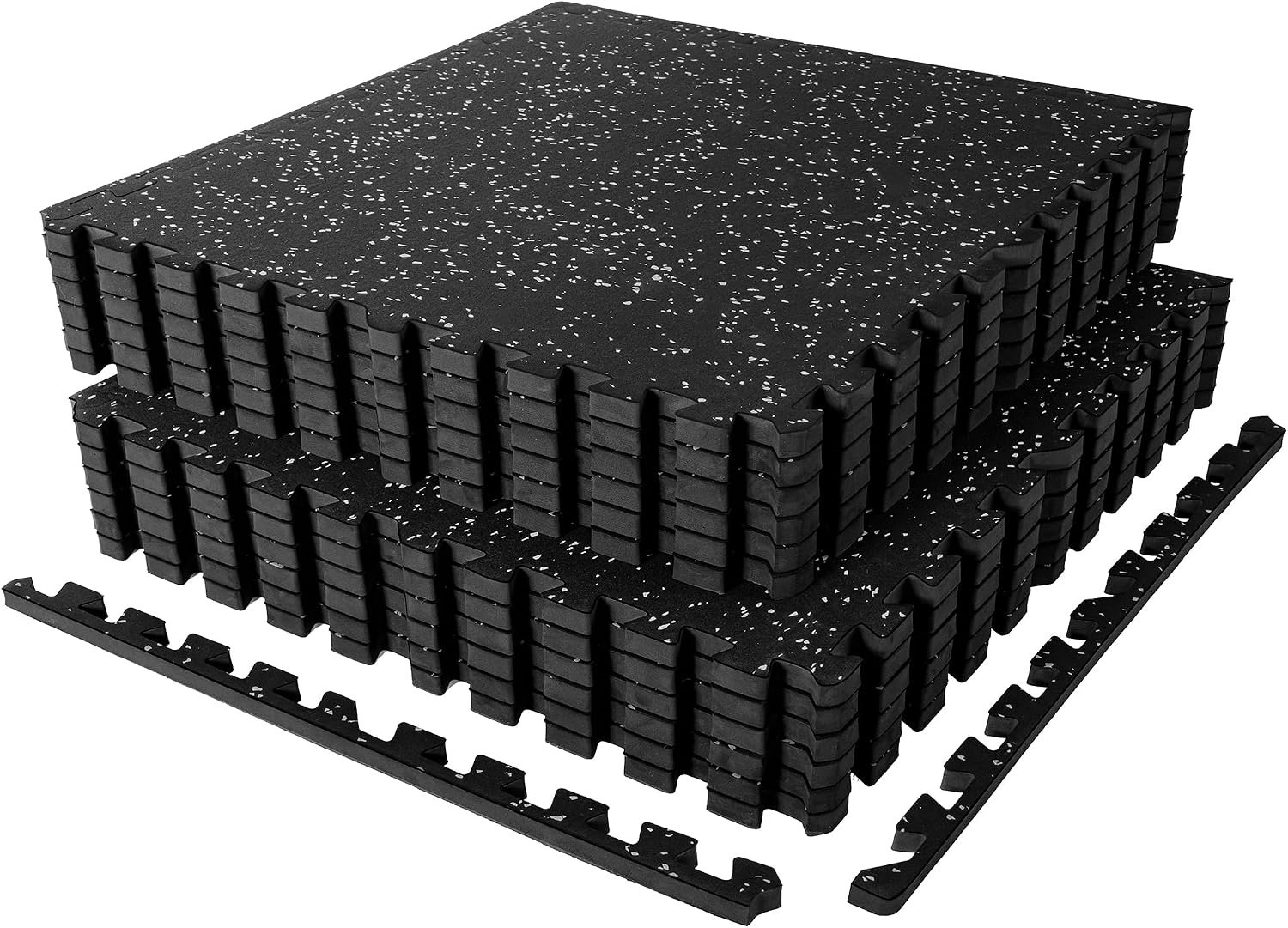 SUPERJARE 1″ Extra-Thick Rubber Top Exercise Mat, Gym Flooring for Home Gym | Puzzle Gym Mat for Workout Equipment, Interlocking Floor Tiles with EVA Foam, 12 Pcs 48 Sq Ft, Black/Grey