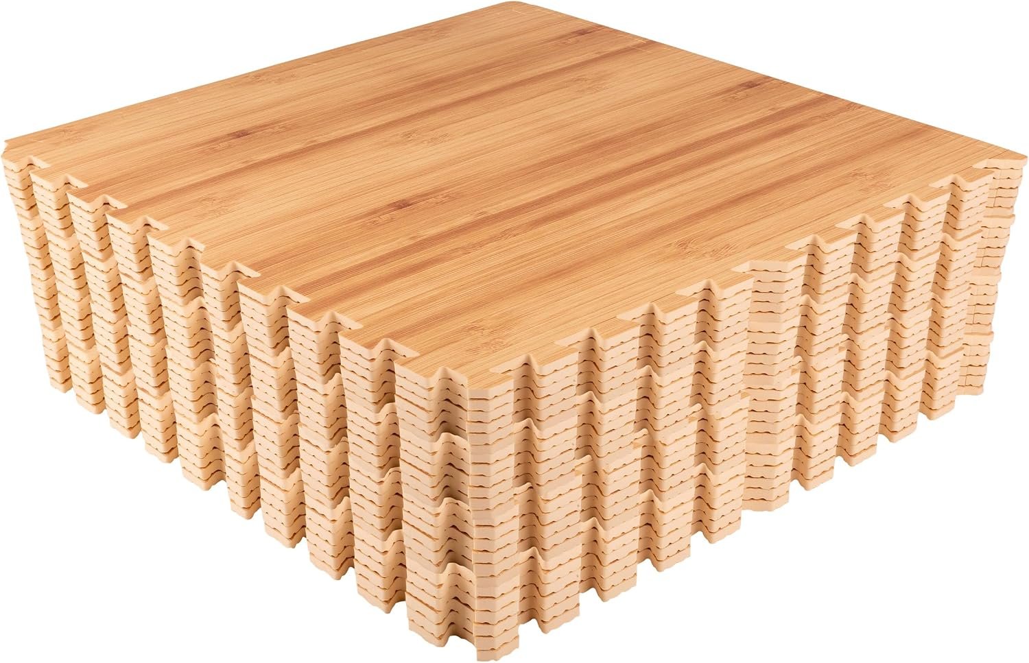 EVA Foam Floor Tiles 24-Pack – 96SQFT Puzzle Mats for Floor – Interlocking Foam Tiles for Family Room or Gym Flooring by Stalwart (Light Woodgrain)