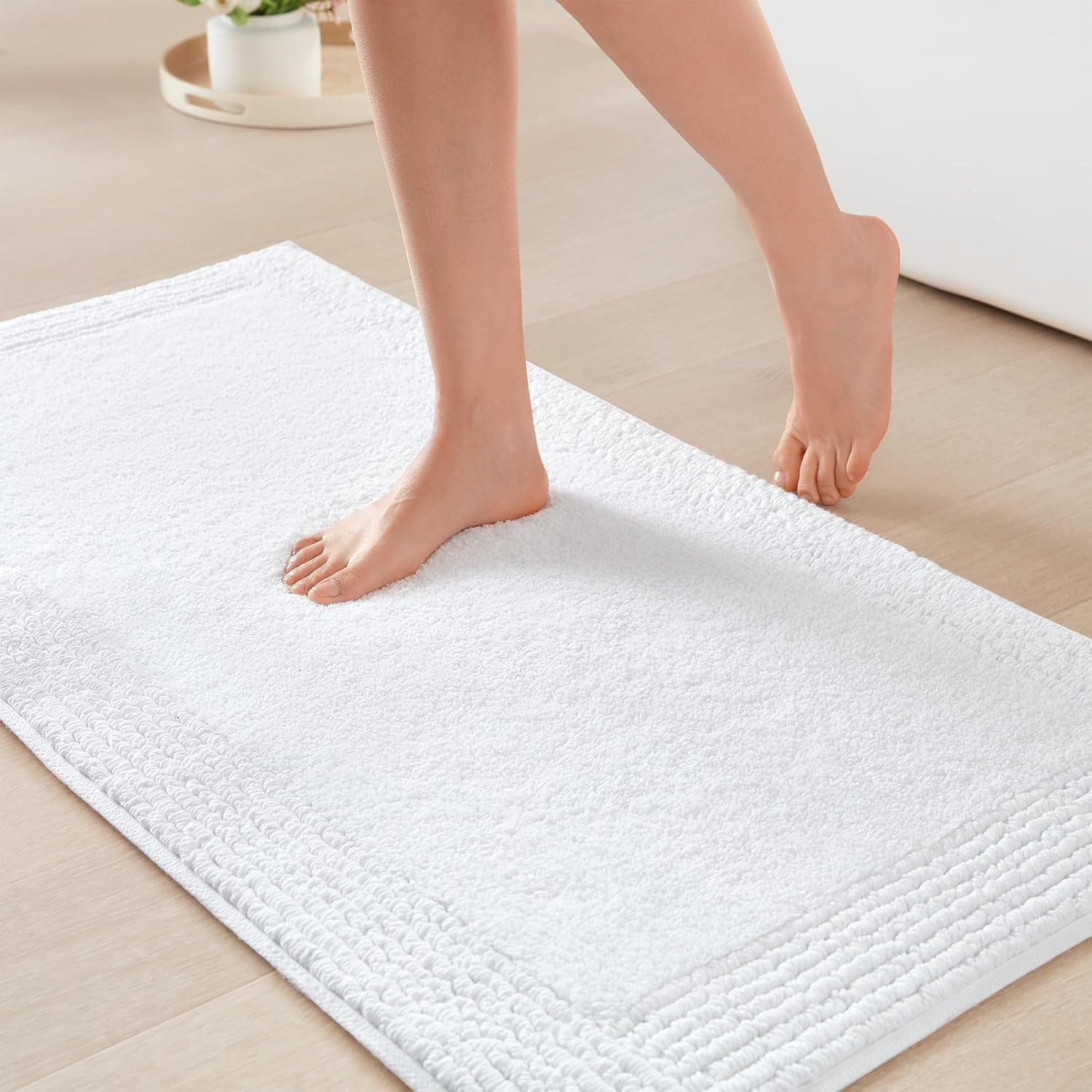 Madison Park Splendor Reversible 100% Cotton Bath Rug, 21 x 34, White | Tufted Bathroom Mat, 3000 GSM, Hotel Quality, Luxurious Plush, Medium Pile, Absorbent, Quick Dry, OEKO-TEX, Shower Room Décor