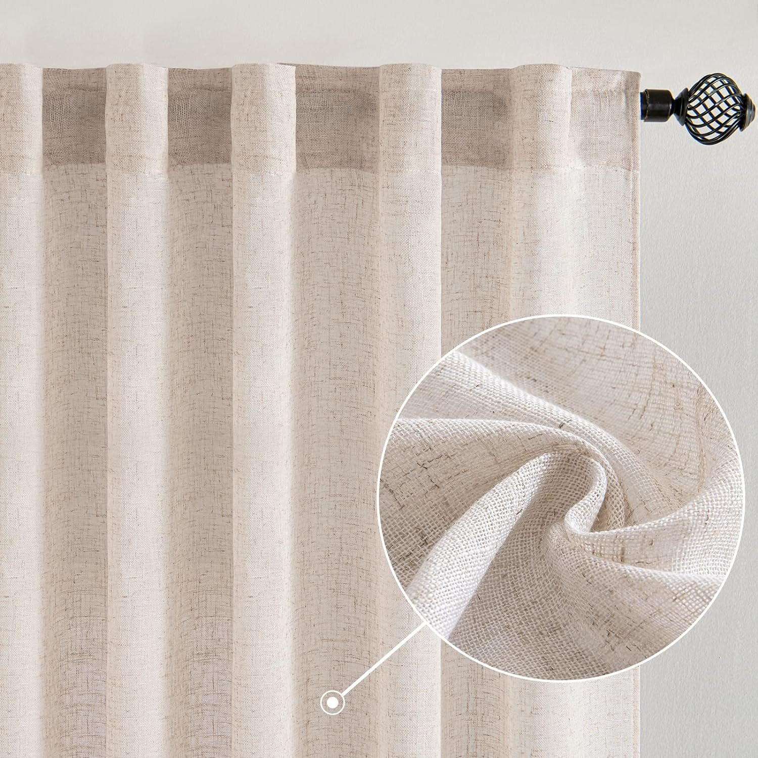 MIULEE Natural White Linen Curtains 52×84 Inch Long for Bedroom Living Room | Soft Thick Linen Textured Window Drapes,Semi Sheer Light Filtering,Rod Pocket Back Tab,Neutral Farmhouse Cream Ivory 2 Panels