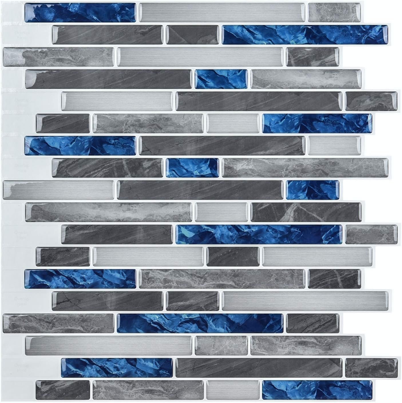 Art3d Peel and Stick Stone Wall Tile, 11.8 x 11.8 in, 10-Sheet, Blue Marble | Moisture Resistant, Strong Adhesive, Sturdy, Cleanable, Easy to Install, for Kitchen, Laundry Room, Ideal for New Home Buyers