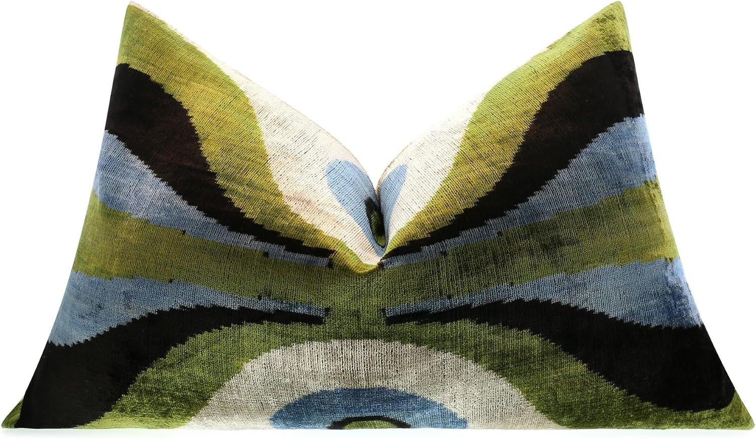 CANVELLO Handmade Velvet Throw Pillow 16×24 Inches with Premium Down Feather Insert – Green and Blue Geometric Modern Design – Luxury Decorative Accent