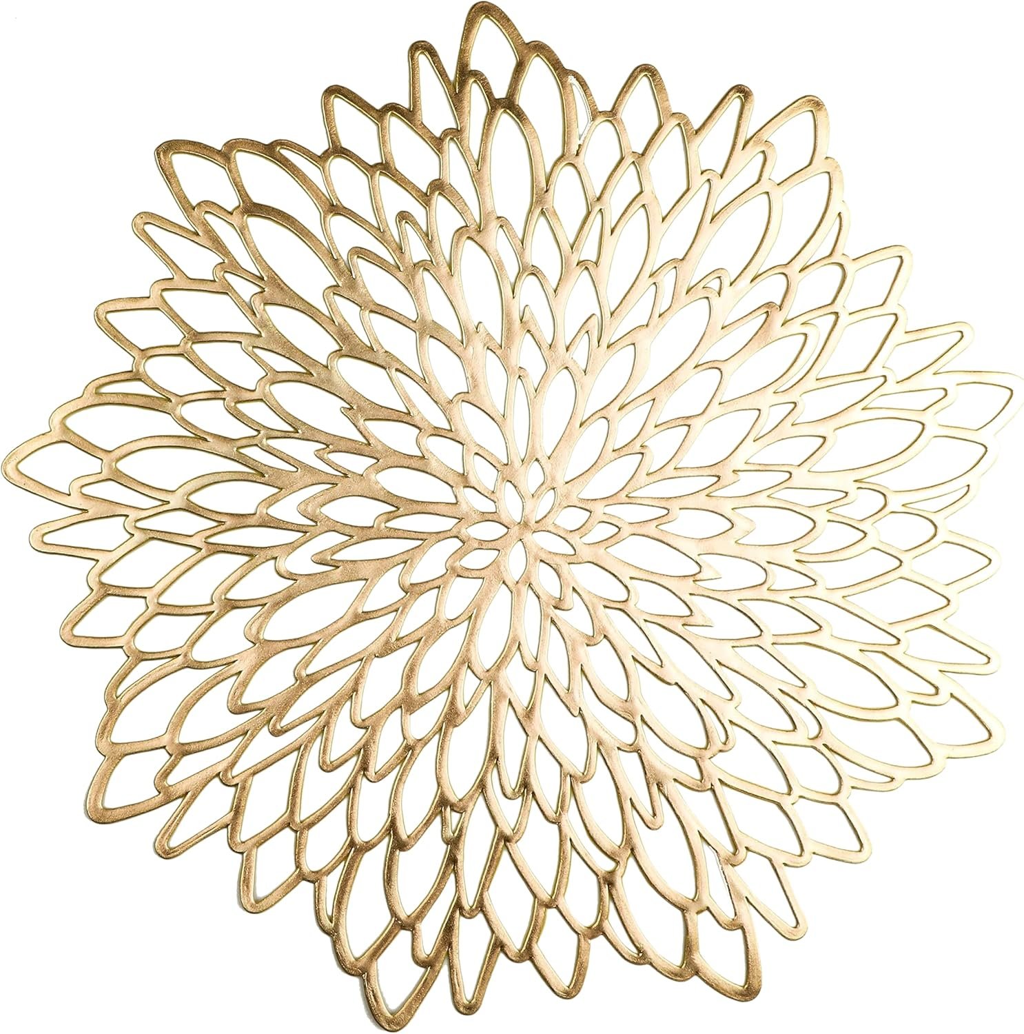 Snowkingdom Pack of 18 Gold Placemats Metallic Round Leaf Bulk Pressed Vinyl Dinning Kitchen Table Charger Mats Decorations for Mothers Day Wedding Party Birthday Event Holiday Christmas Thanksgiving