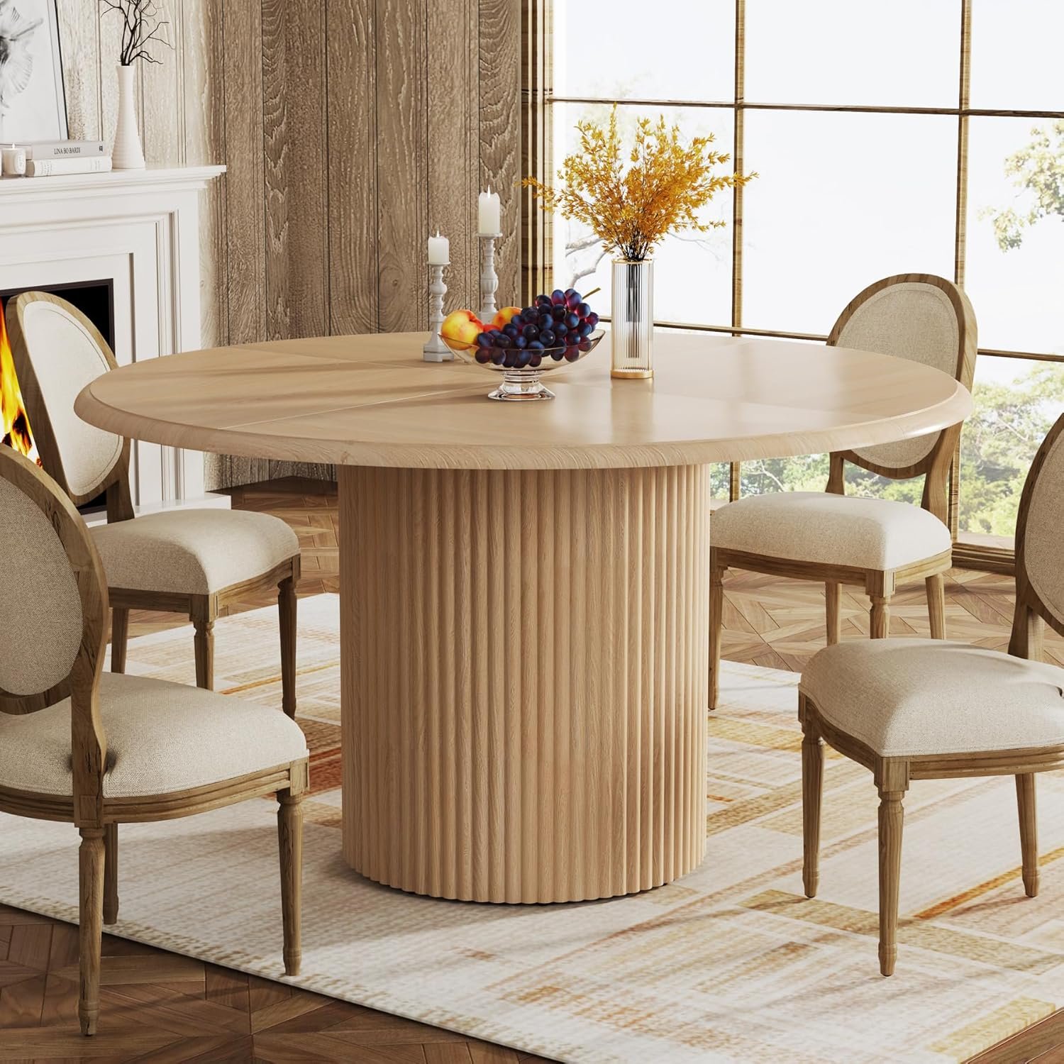 Tribesigns 47″ Round Dining Table for 4, Farmhouse Kitchen Table with Metal Base, Modern Small Dinner Table for Dining Room,Kitchen (Chairs Not Included)