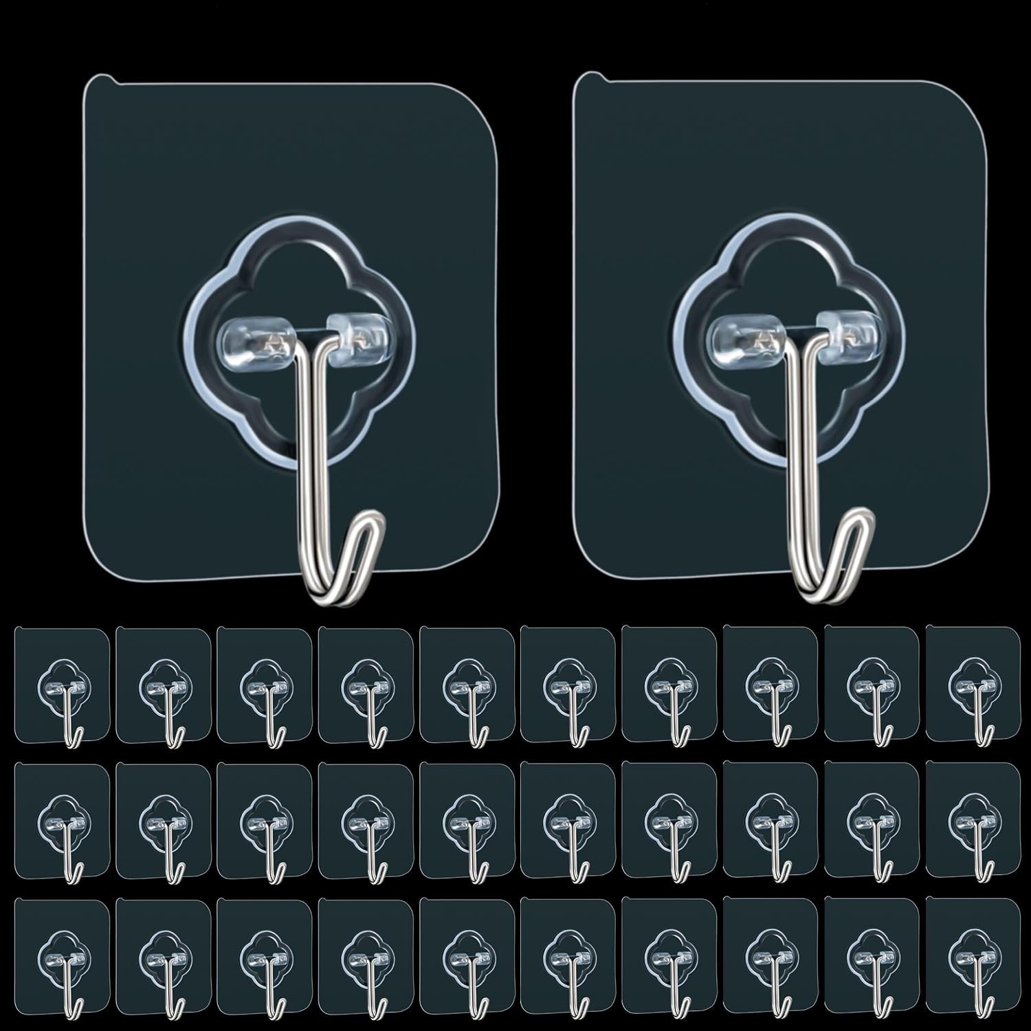 DKHDBD Adhesive Hooks 32 Pack 33lb Transparent Reusable Removable | Wall Hooks for Kitchen, Bathroom, Shower, Outdoor, Home Improvement