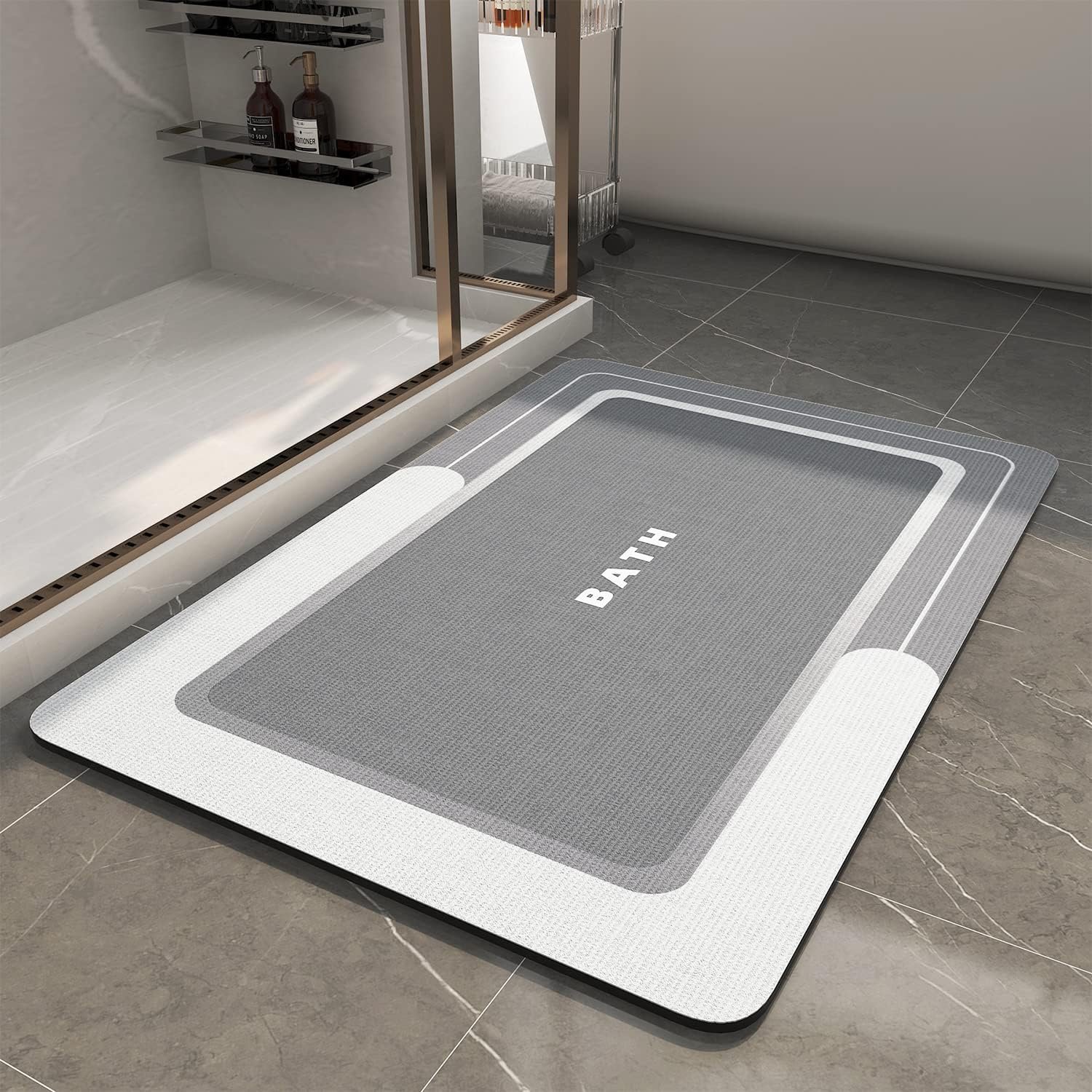 MontVoo-Bath Mat-Bathroom Mat Rug Non Slip Super Absorbent Stain Resistant Quick Dry Thin Bath Rug-Bath Mats for Bathroom Floor Bathtub Vanity-Bathmat Bath Rug Easy Care-17″x27″ Grey