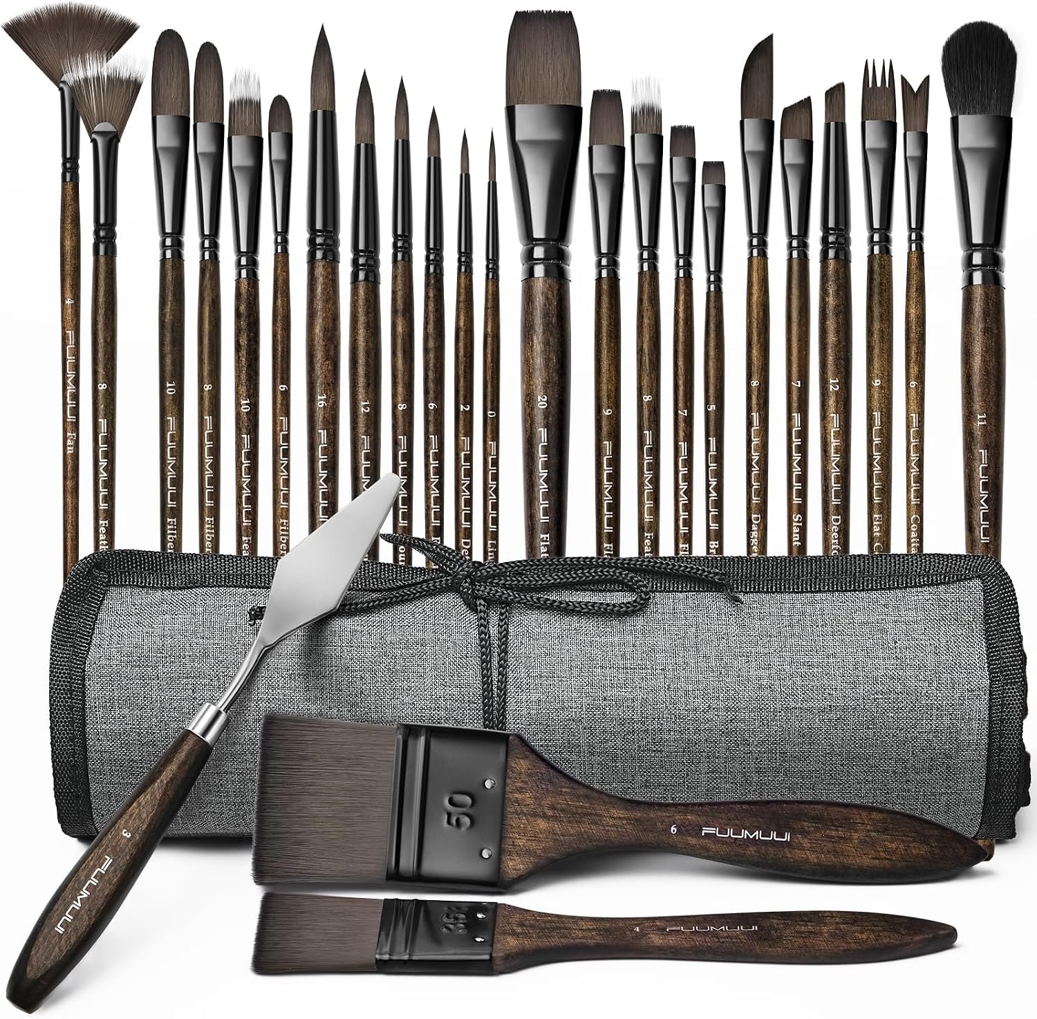 Fuumuui 26pcs Professional Paint Brush Set – High-Grade Series Synthetic Nylon Paint Brushes for Landscape, Acrylic, Oil, Watercolor, Gouache – Multi-Functional Universal Free Style for Art Supplies