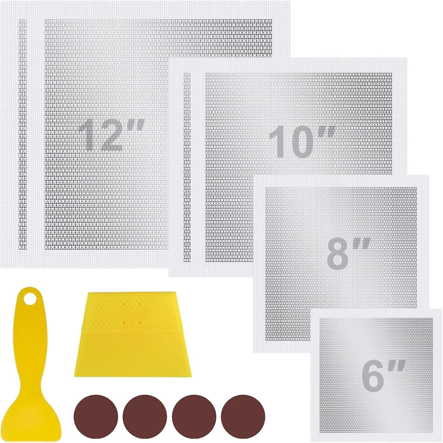 6/8/10/12 Inch Drywall Repair Kit, 6PCS Heavy Duty Self-Adhesive Mesh Patch Kit for Large Holes – Includes Scraper & Sandpapers, Ideal for Drywall, Sheetrock, Wall and Ceiling Repairs