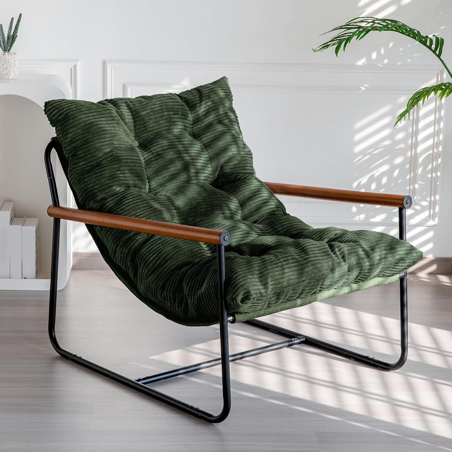 MAXYOYO Modern Accent Chair, Comfy Living Room Chair with Metal Frame | Accent Chair Upholstered Armchair with Soft Cushion for Bedroom Balcony Lounge Reading Room, Dark Green