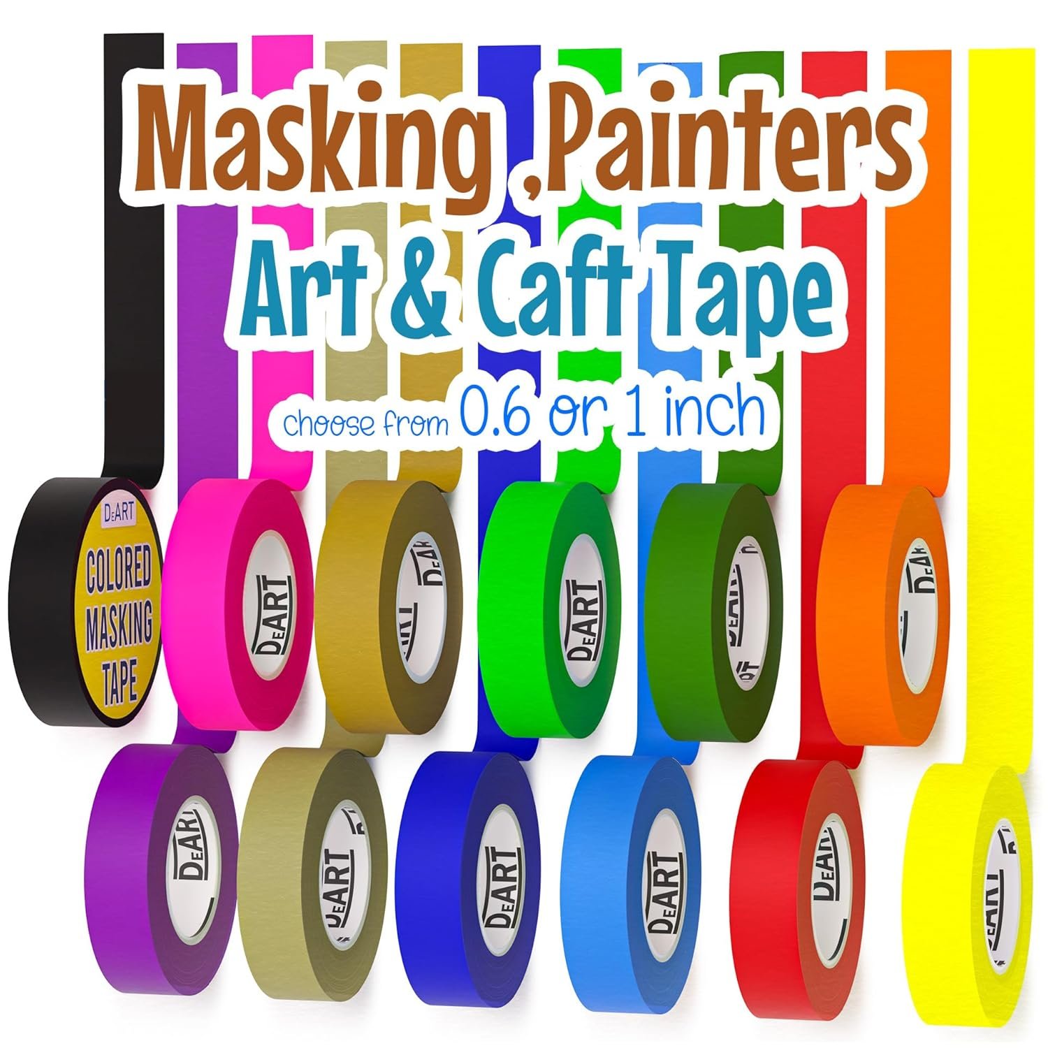 Colored Masking Tape Painters Tape 12 or 8 Pack 1 inch or 0.6 Inches Kids Arts Craft Supplies Coding Whiteboard Dry Erase Board Tape Thin Paper Tape Paint Tape No Residue Easy Removal DIY Crafts Arts