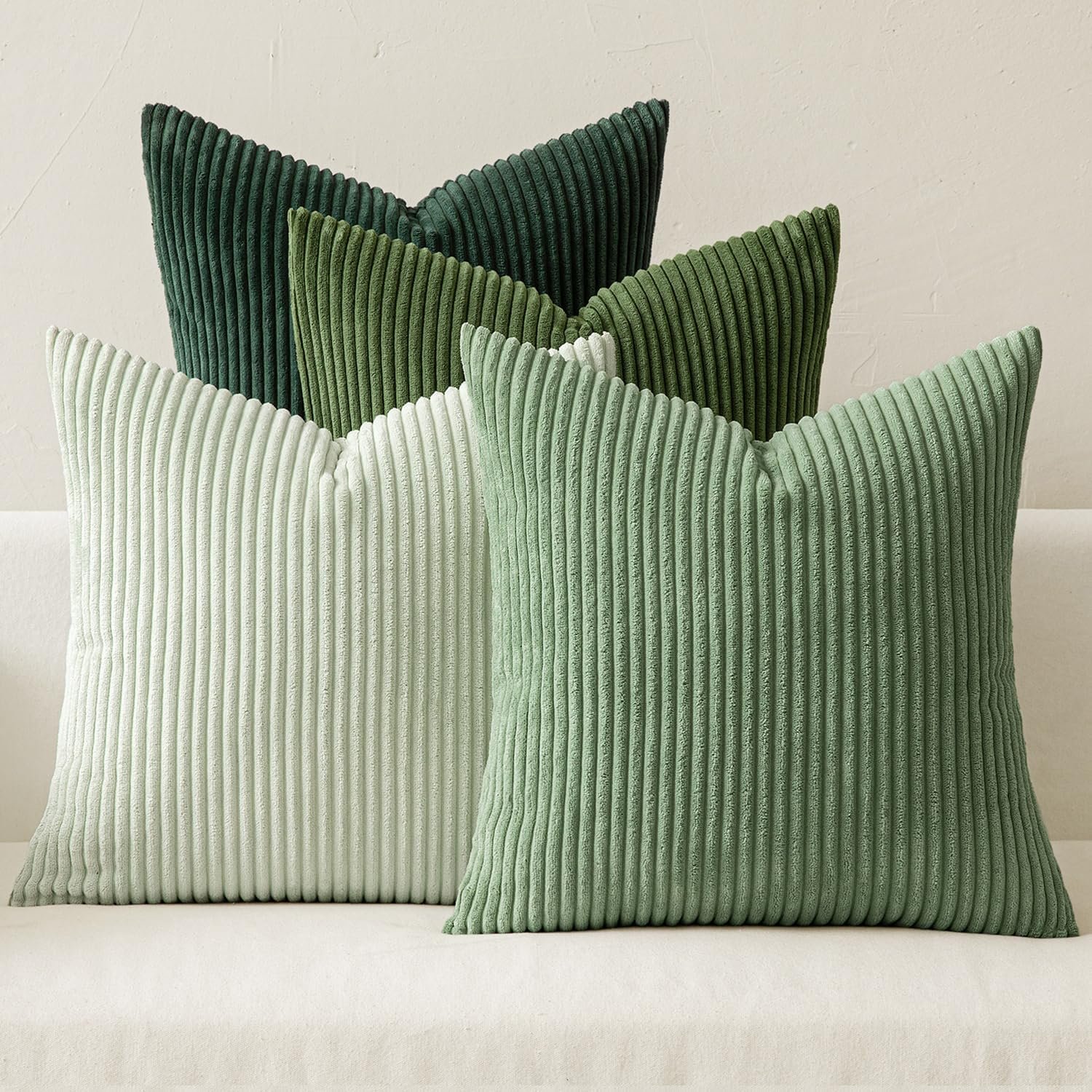 MIULEE Soft Corduroy Decorative Throw Pillow Covers Forest Green 18×18 | Set of 4, Mordern Nordic Home Decor, Gradient Color Matching, Boho Farmhouse Cushion Covers for Couch Bed Sofa Living Room