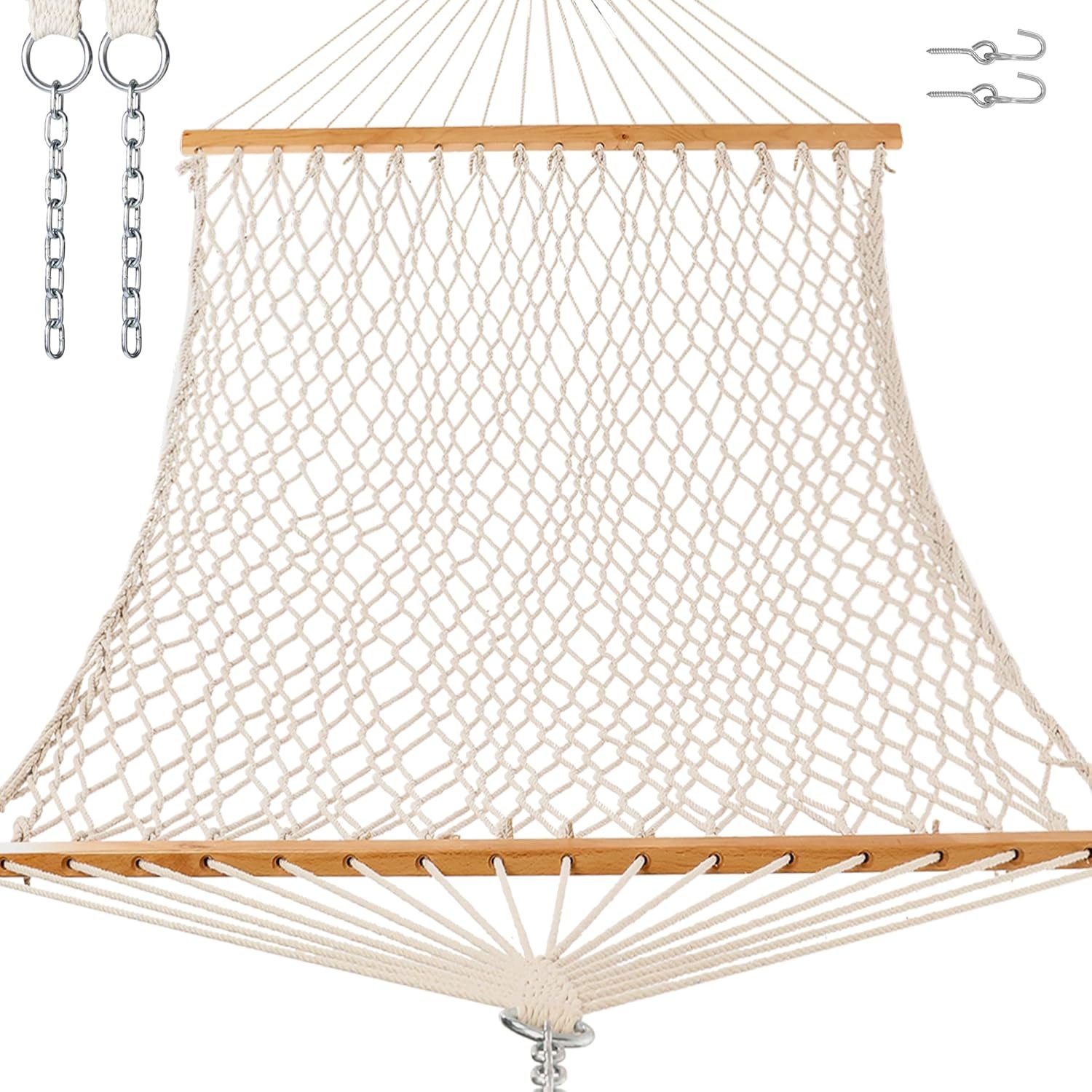 GAFETE Rope Hammock for Outside 2 Person, Handwoven (Natural Beige, Medium)