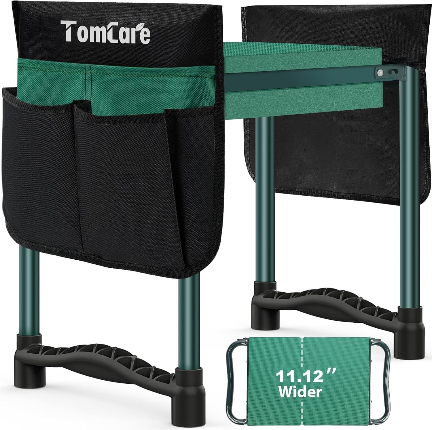 TomCare Garden Kneeler and Seat, 11.12″ Kneeling Pad Sturdy Garden Bench | Heavy Duty Garden Stool, 450 lbs Load Capacity, 2 Tool Pouches, Foldable Design, Gardening Gift for Women, Men and Gardeners
