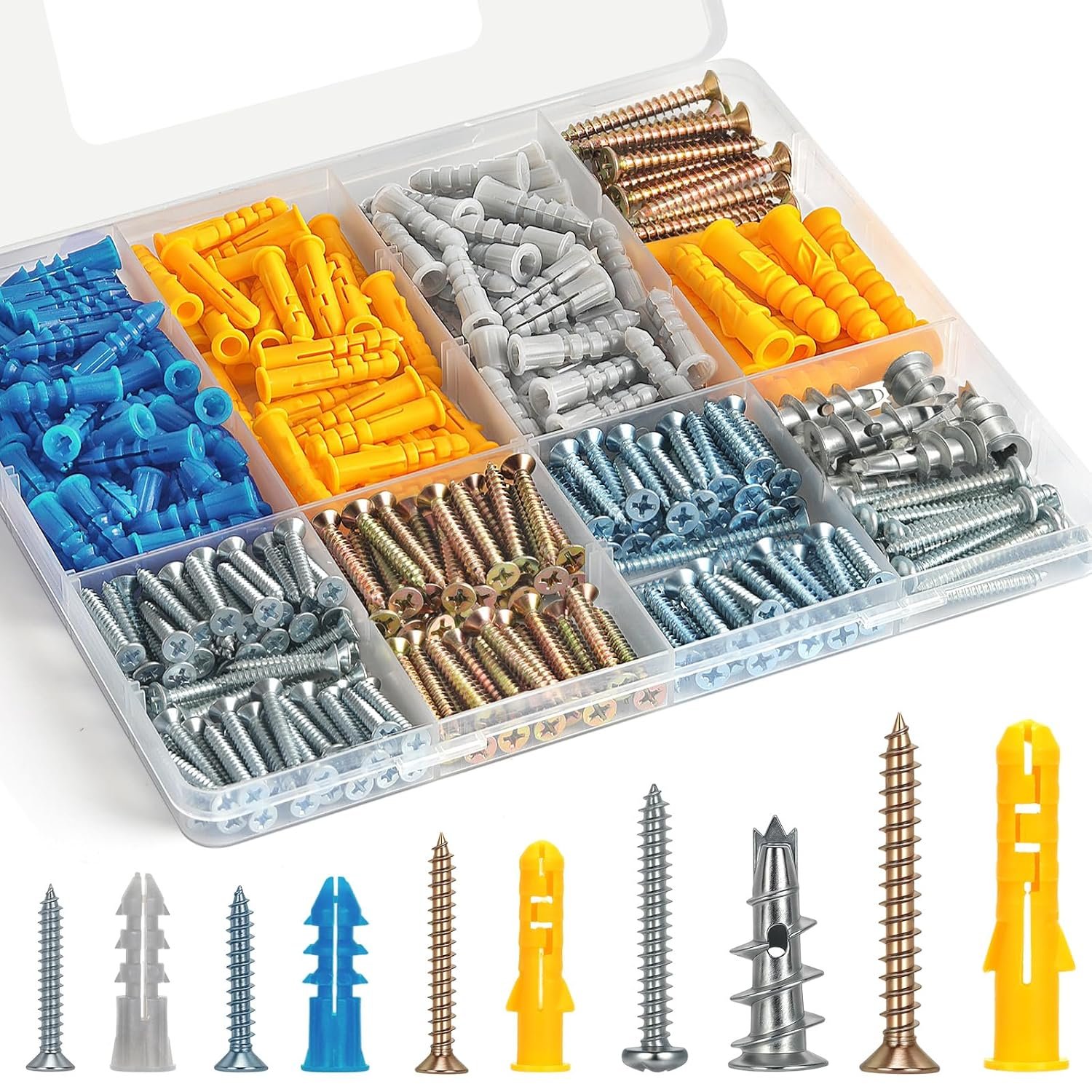 VGBUY Drywall Anchors and Screws Assortment Kit 286PCS, 143 Plastic & Zinc Dry Wall Anchors and 143 Philips Flat Head Screws, 5 Sizes Short and Long for Hanging Picture,Curtain Rod