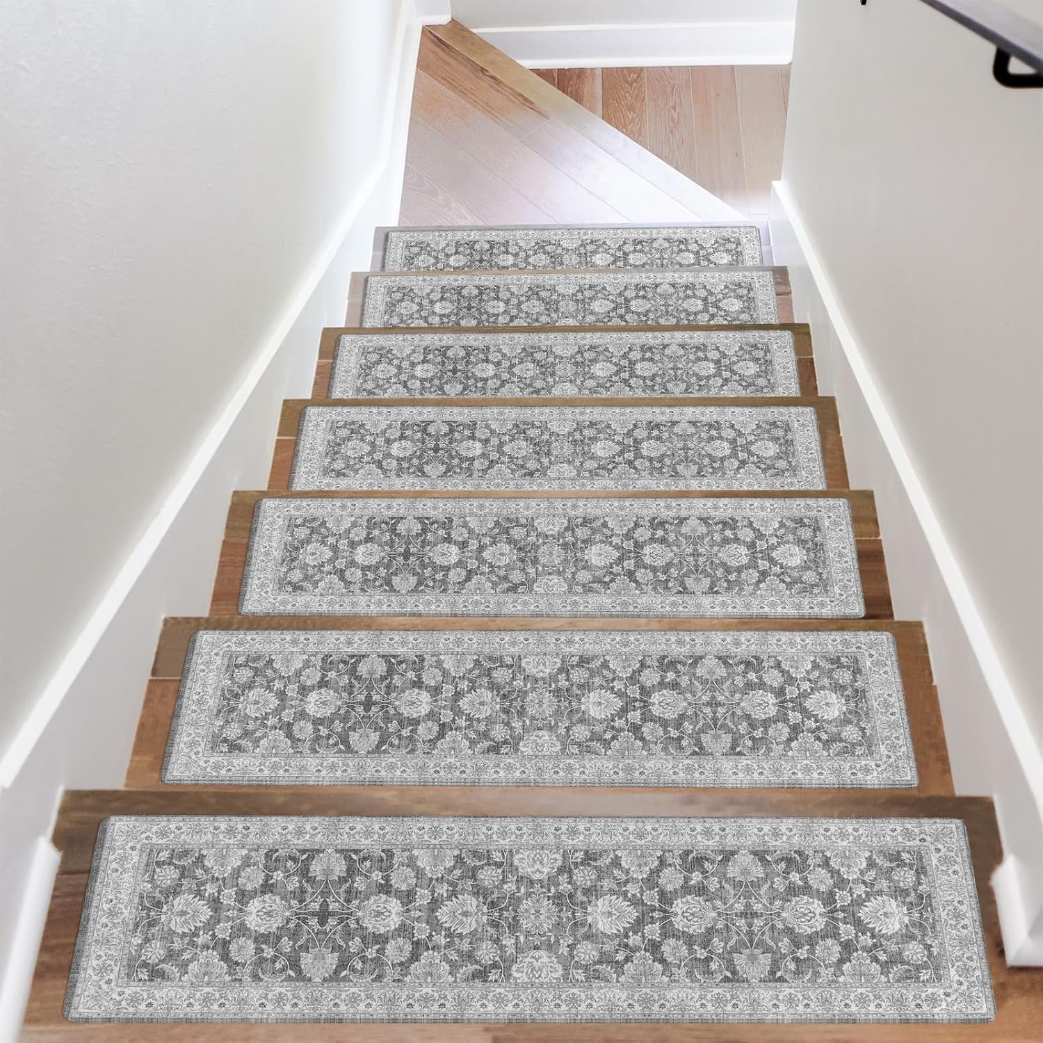 Extra Non-Slip Stair Treads for Wooden Steps 15PCS, 30″X8″ Rubber Indoor Stair Runner Slip Resistant Stair Rugs Safety Mats for Dogs, Kids & Elders, Stairway Grip Step Treads, Gray
